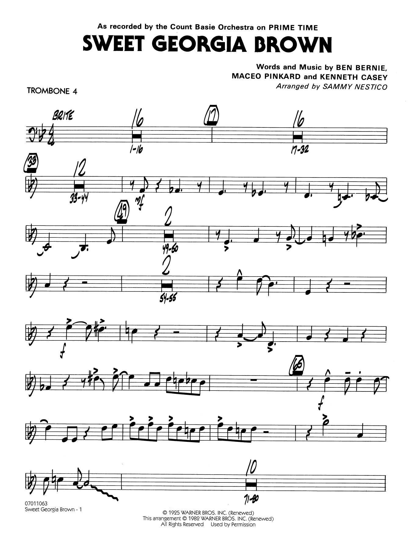Sweet Georgia Brown (arr. Sammy Nestico) - Trombone 4