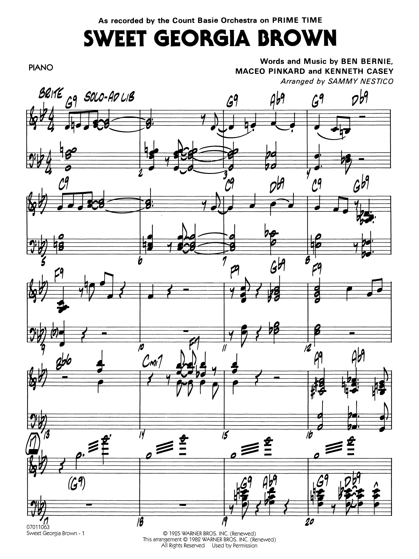 Sweet Georgia Brown (arr. Sammy Nestico) - Bass