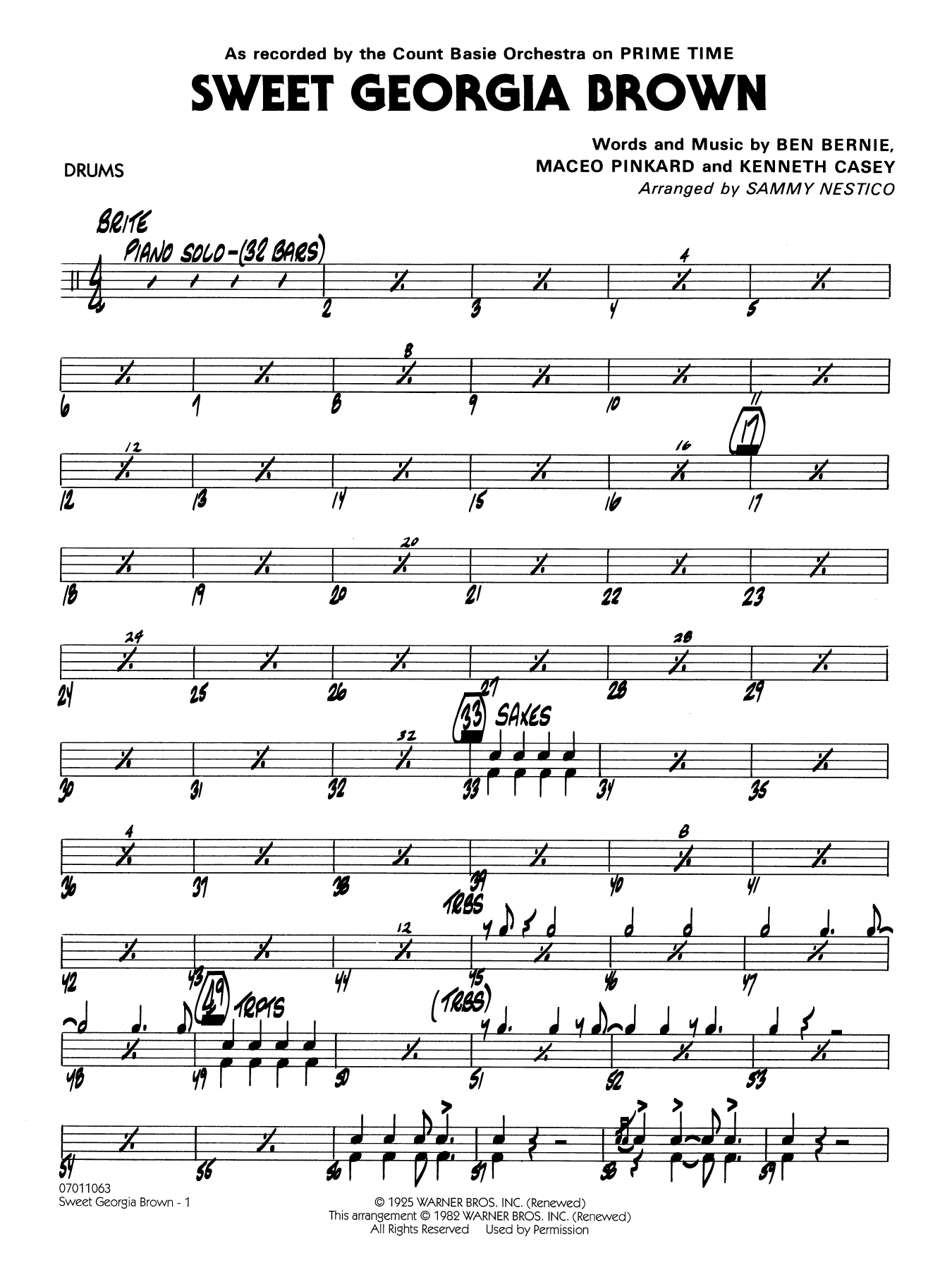 Sweet Georgia Brown (arr. Sammy Nestico) - Drums