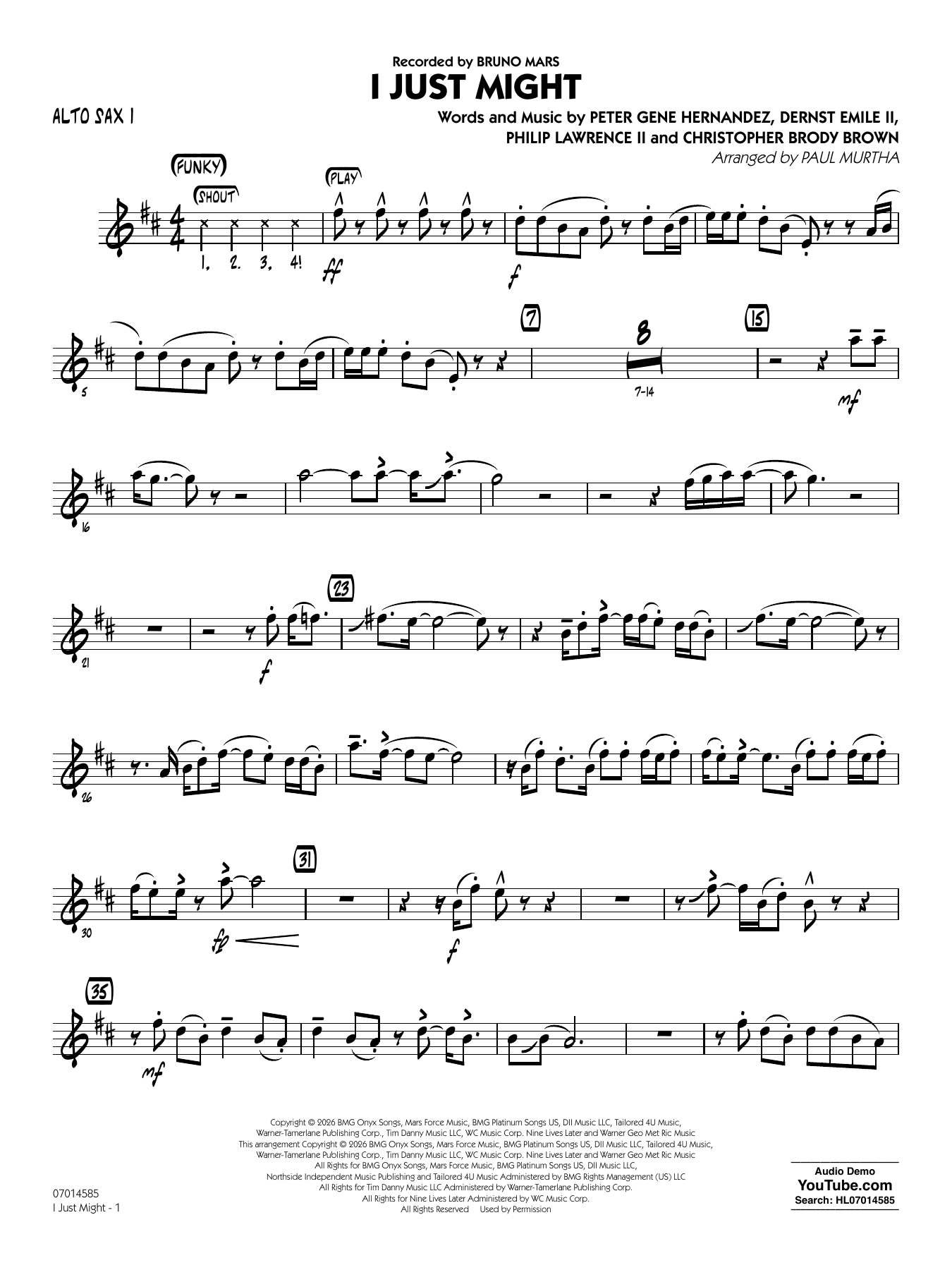 I Just Might (arr. Paul Murtha) - Alto Sax 1