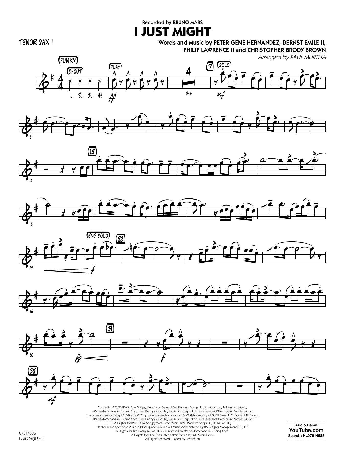 I Just Might (arr. Paul Murtha) - Tenor Sax 1