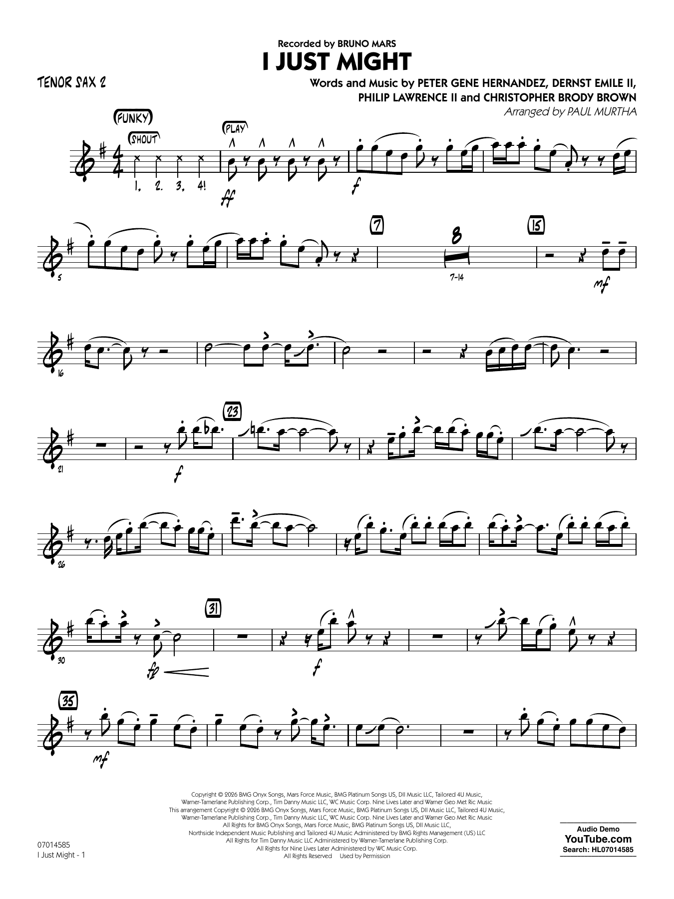 I Just Might (arr. Paul Murtha) - Tenor Sax 2