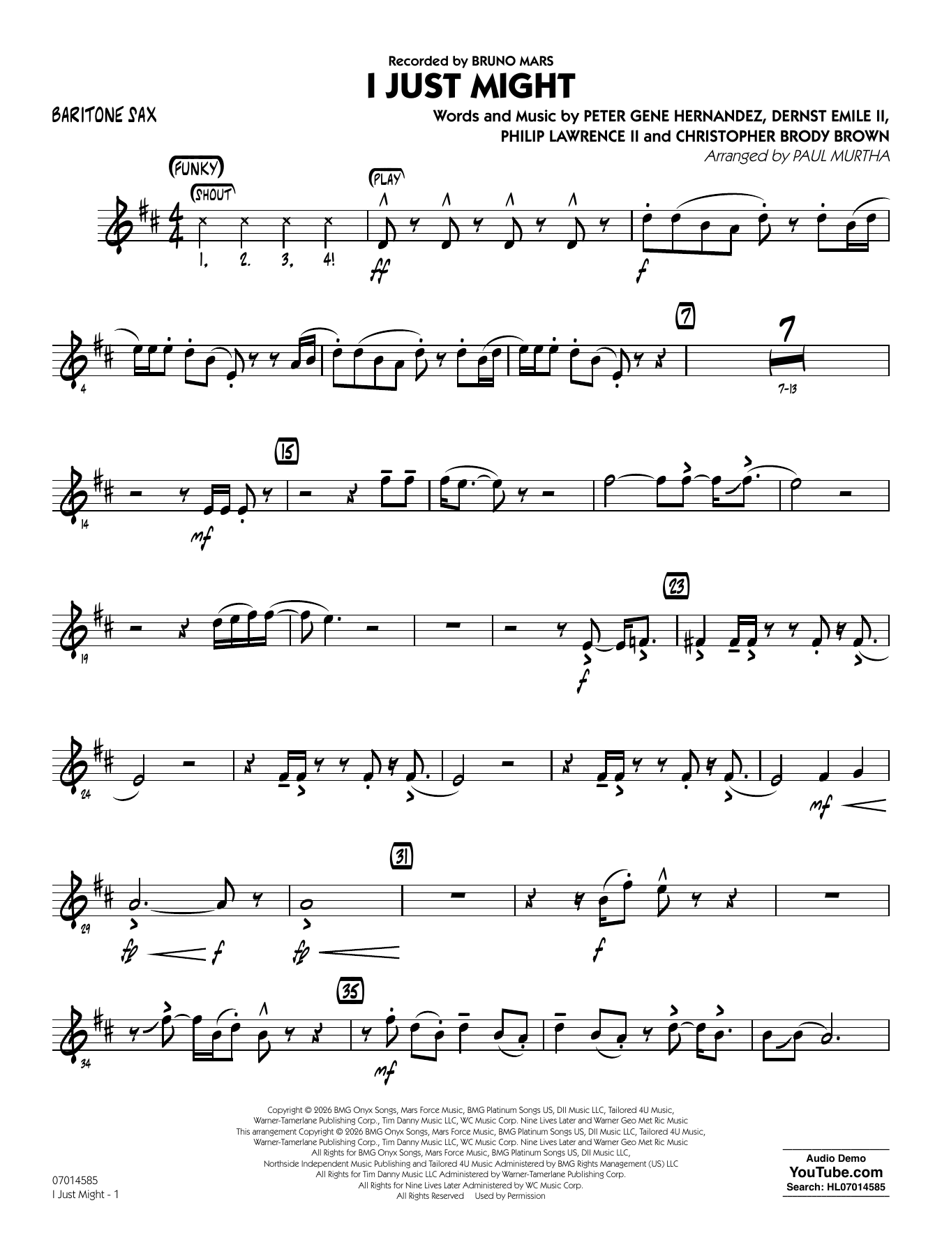 I Just Might (arr. Paul Murtha) - Baritone Sax