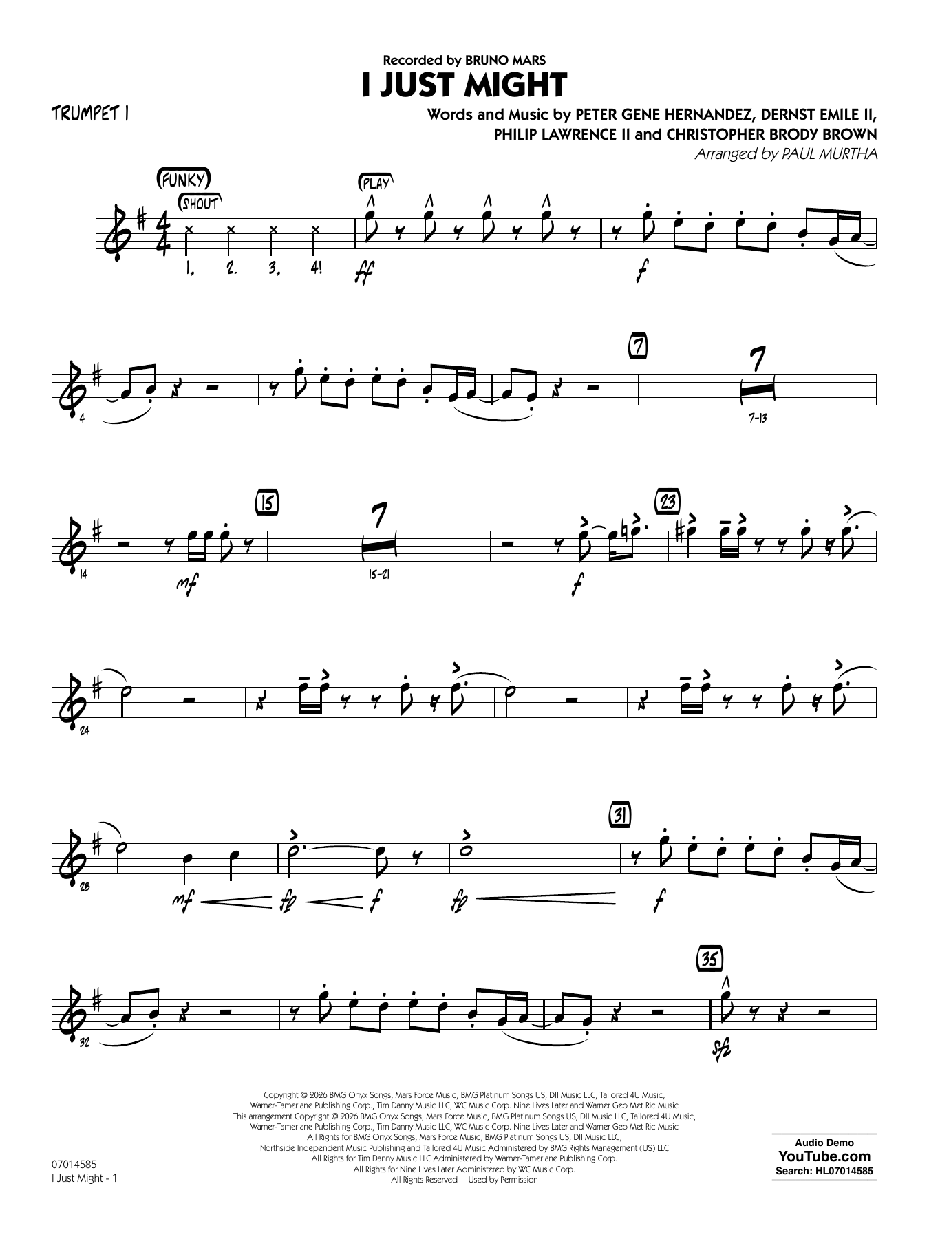 I Just Might (arr. Paul Murtha) - Trumpet 1