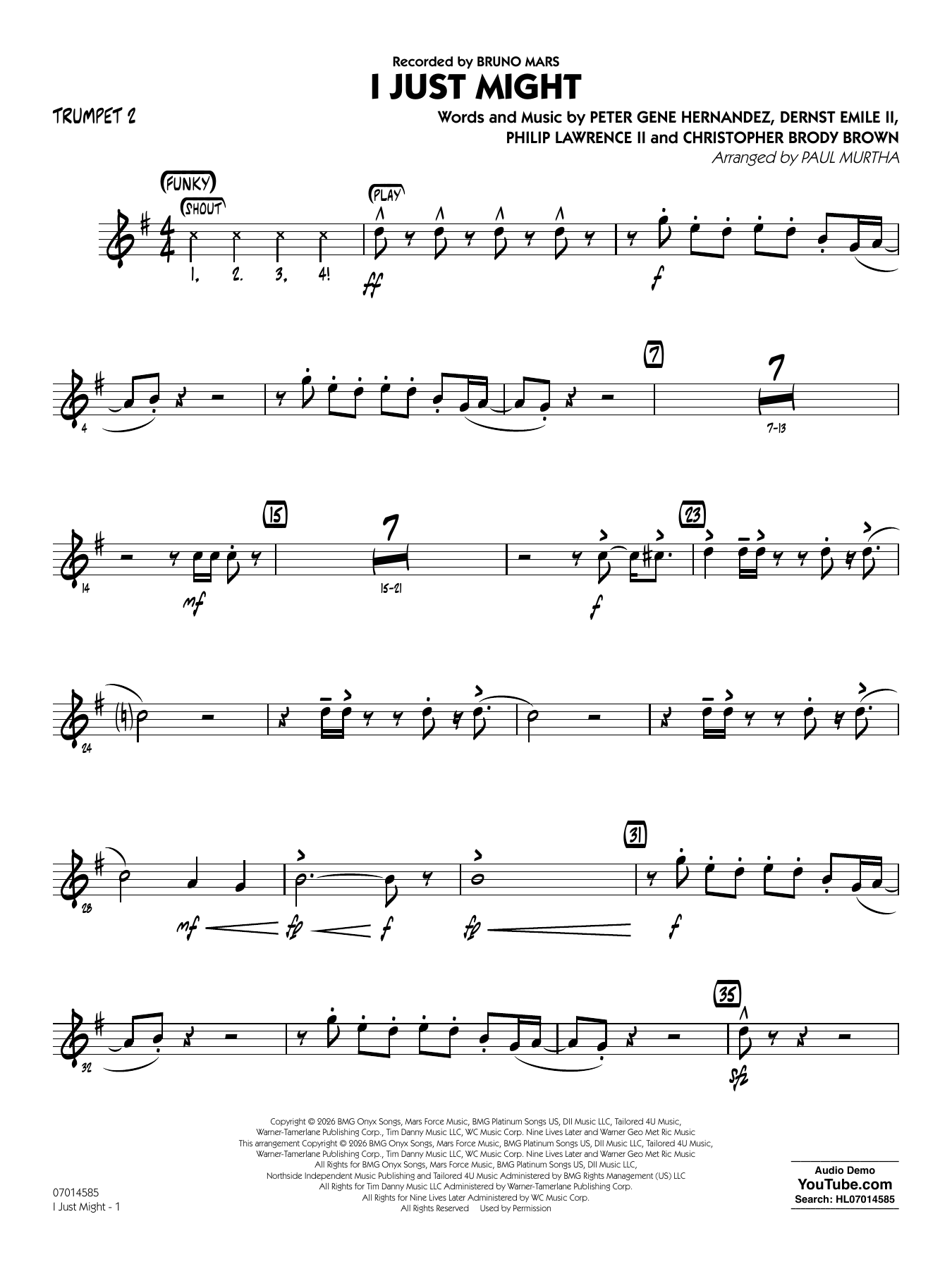 I Just Might (arr. Paul Murtha) - Trumpet 2
