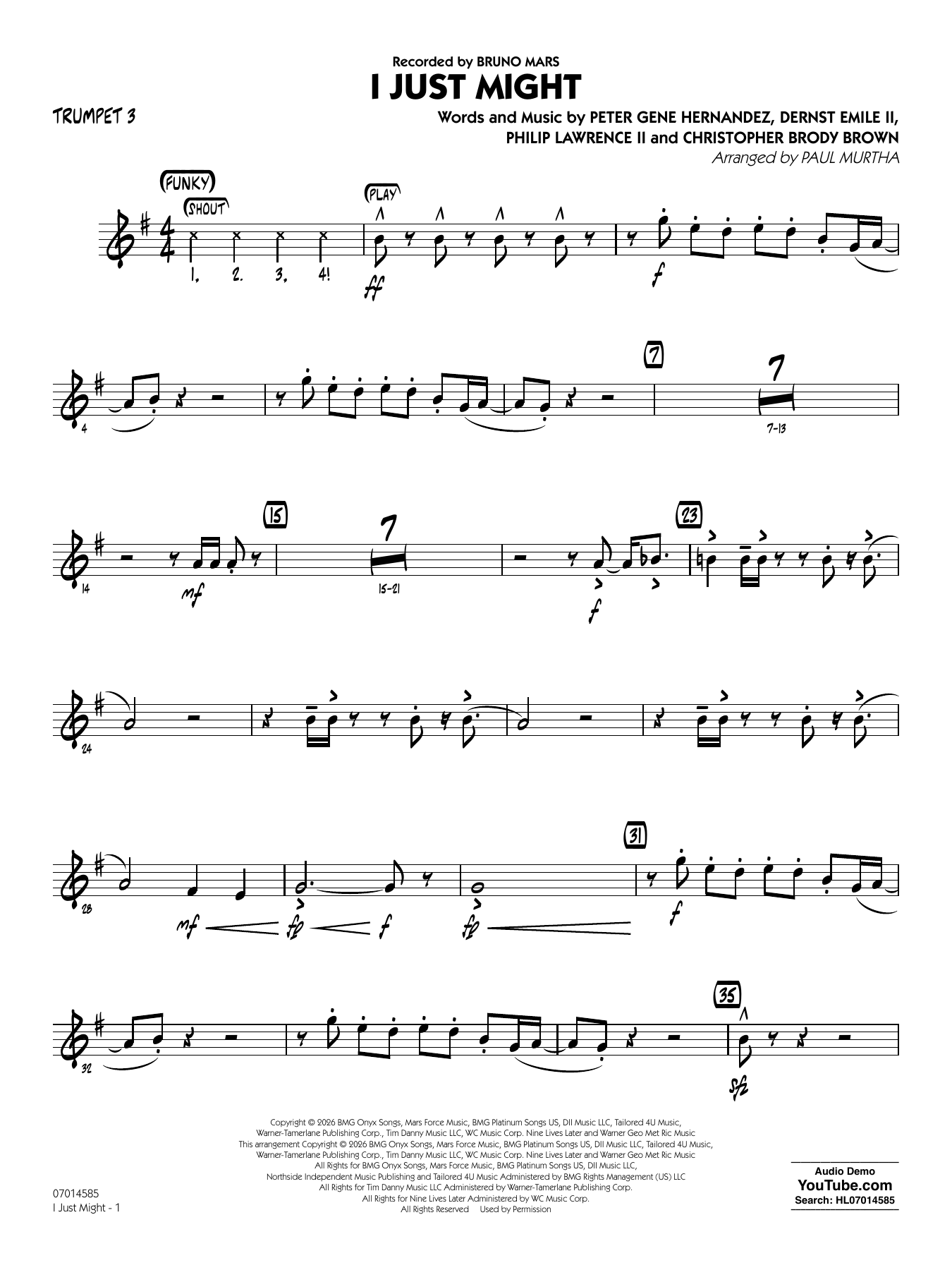 I Just Might (arr. Paul Murtha) - Trumpet 3