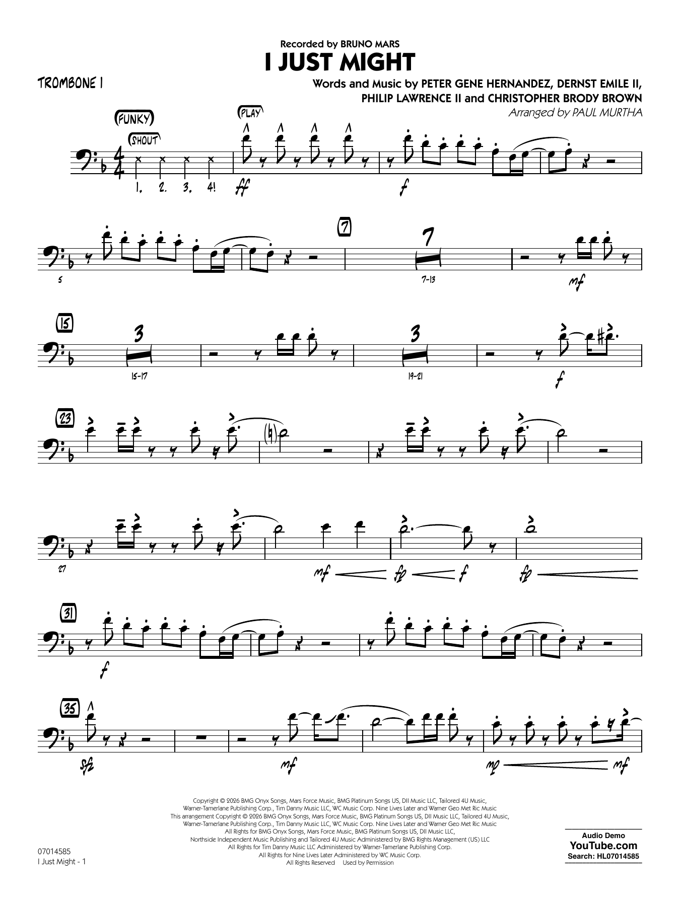 I Just Might (arr. Paul Murtha) - Trombone 1