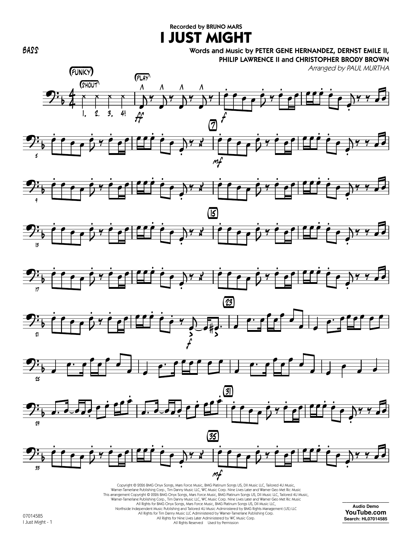 I Just Might (arr. Paul Murtha) - Bass