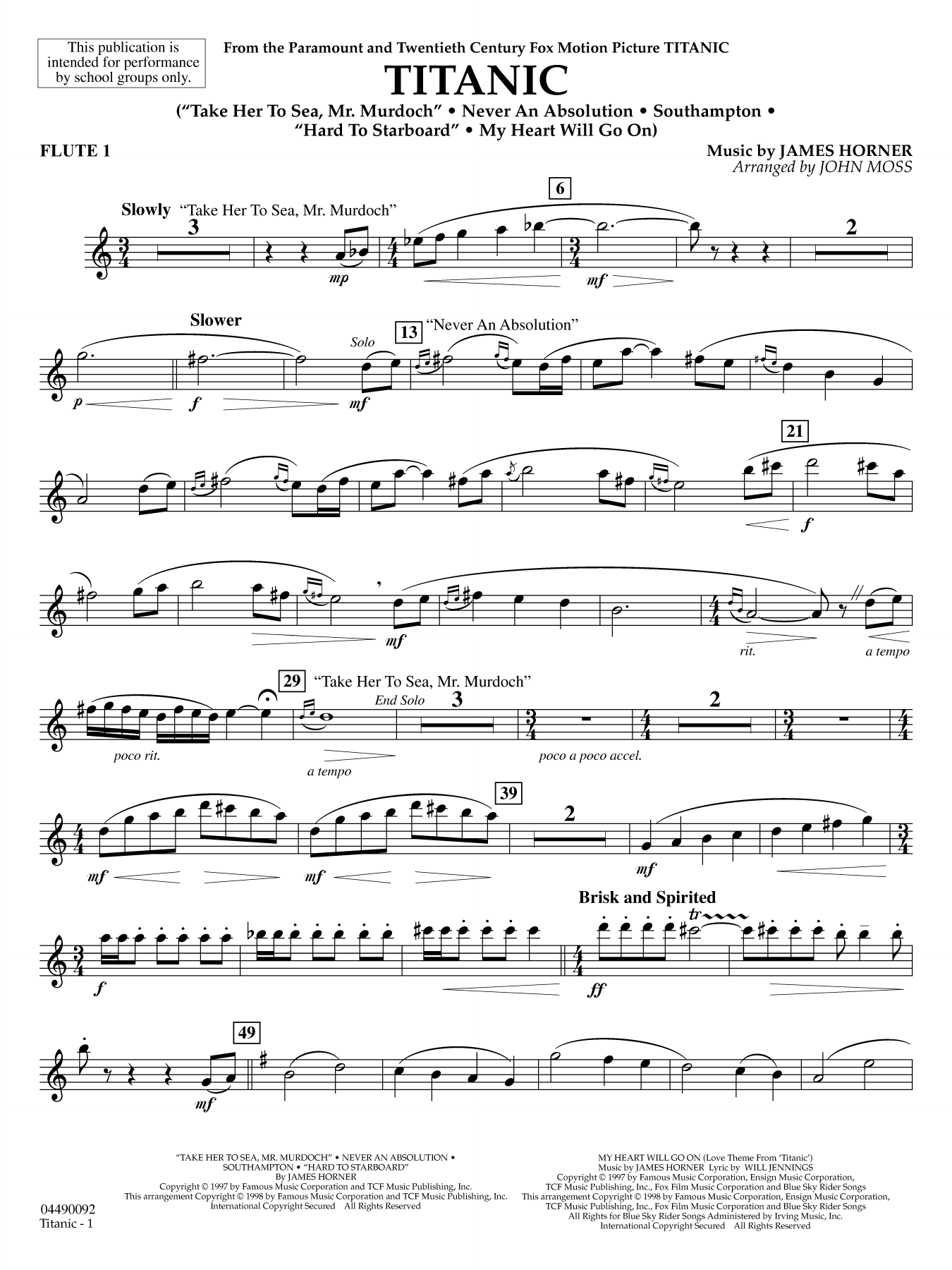 Titanic (arr. John Moss) - Flute 1