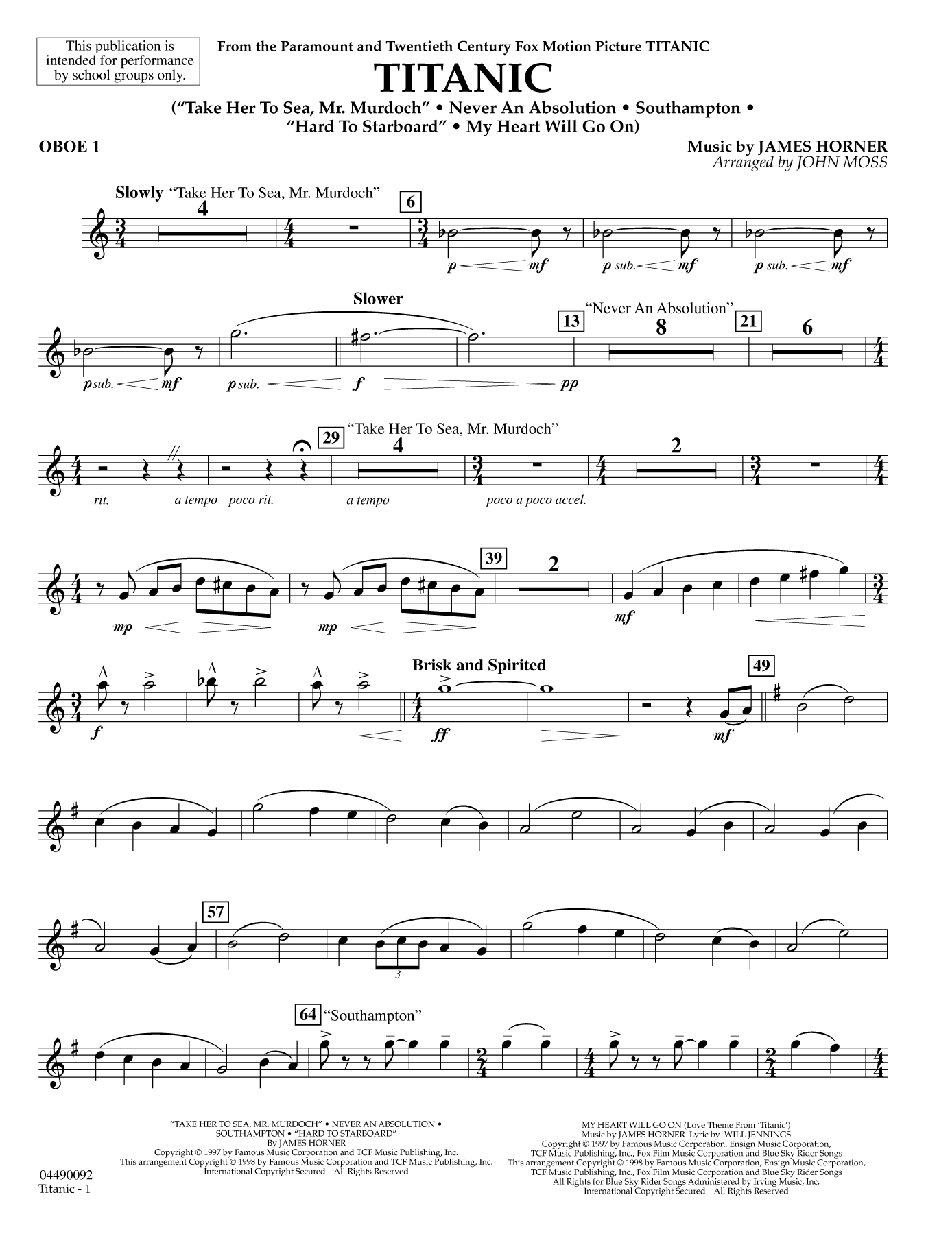 Titanic (arr. John Moss) - Oboe 1