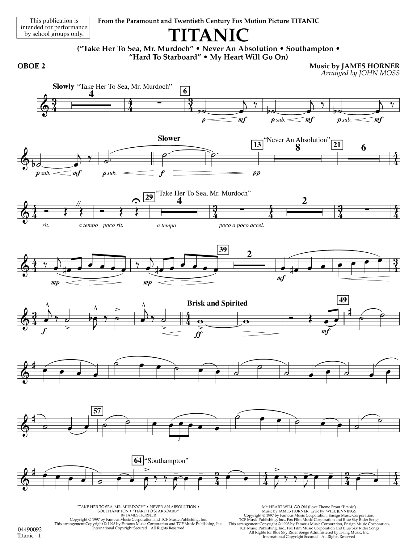 Titanic (arr. John Moss) - Oboe 2