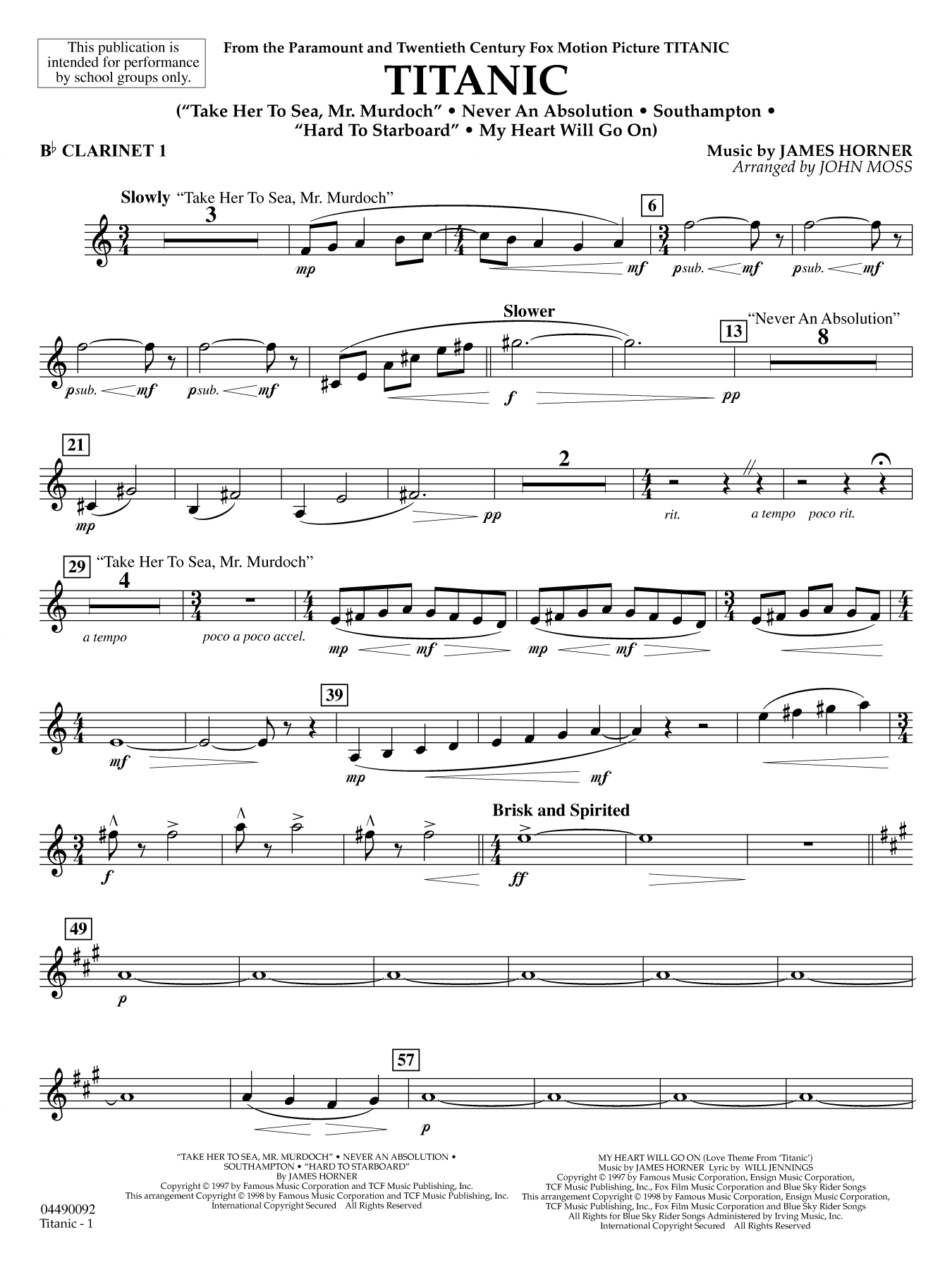 Titanic (arr. John Moss) - Bb Clarinet 1