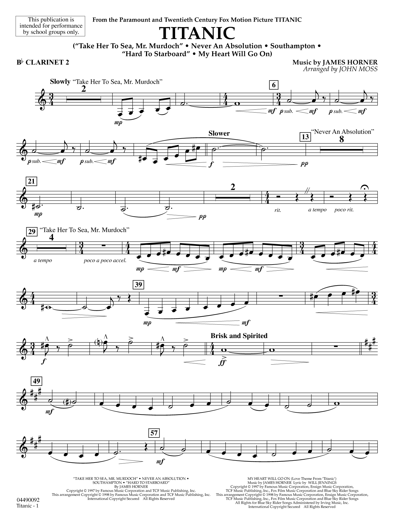 Titanic (arr. John Moss) - Bb Clarinet 2