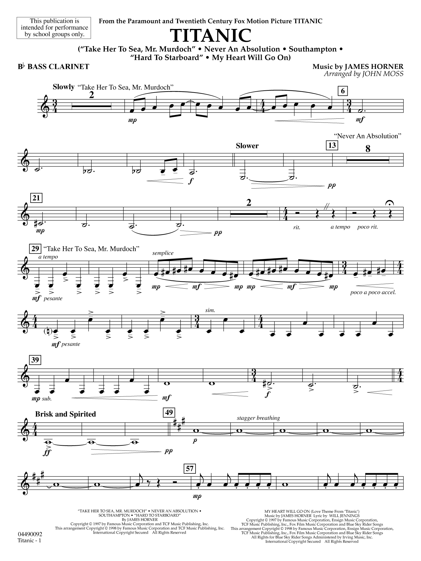 Titanic (arr. John Moss) - Bb Bass Clarinet
