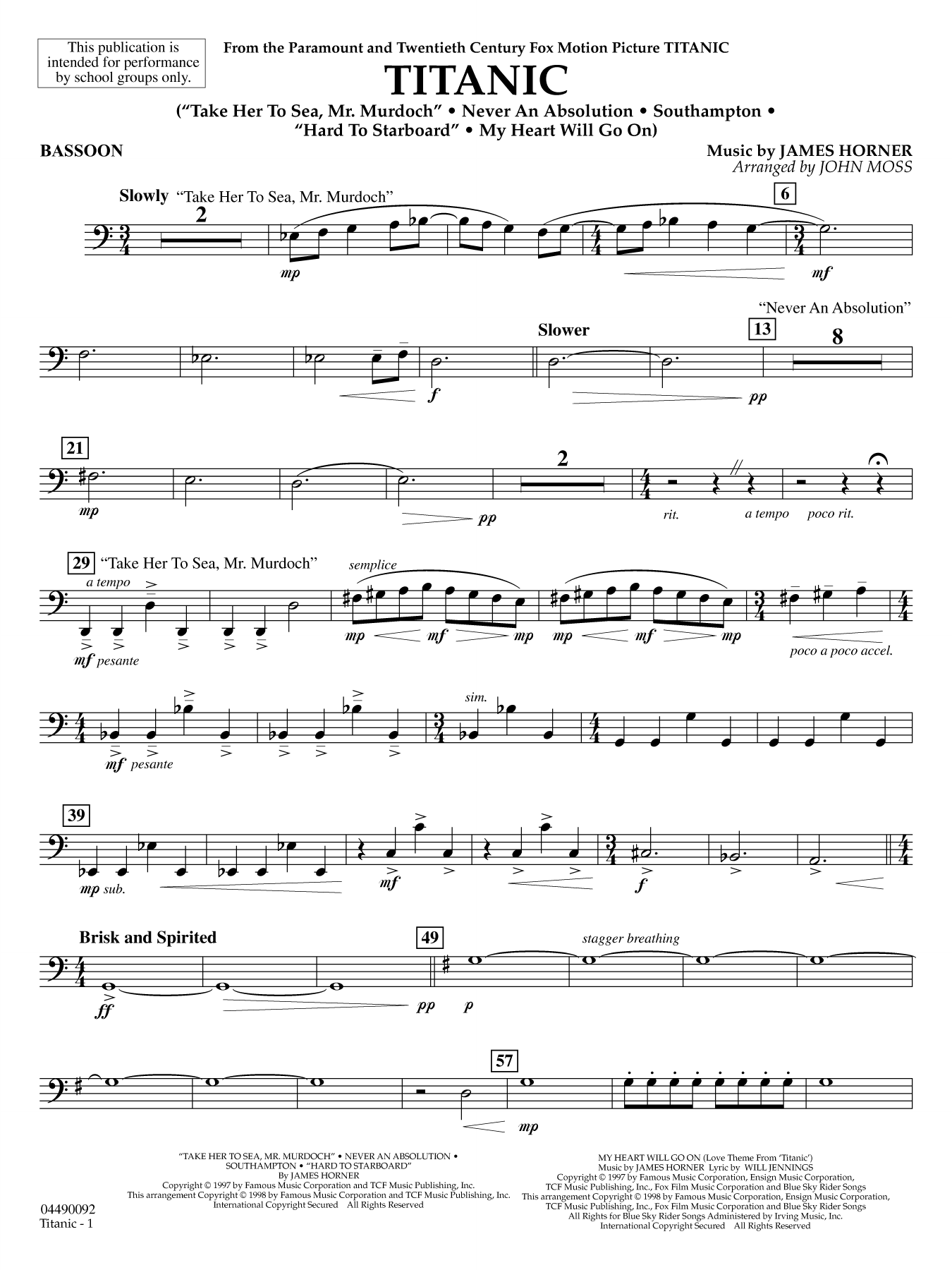 Titanic (arr. John Moss) - Bassoon