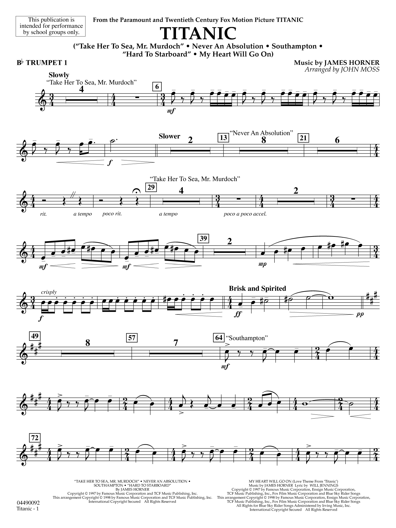 Titanic (arr. John Moss) - Bb Trumpet 1