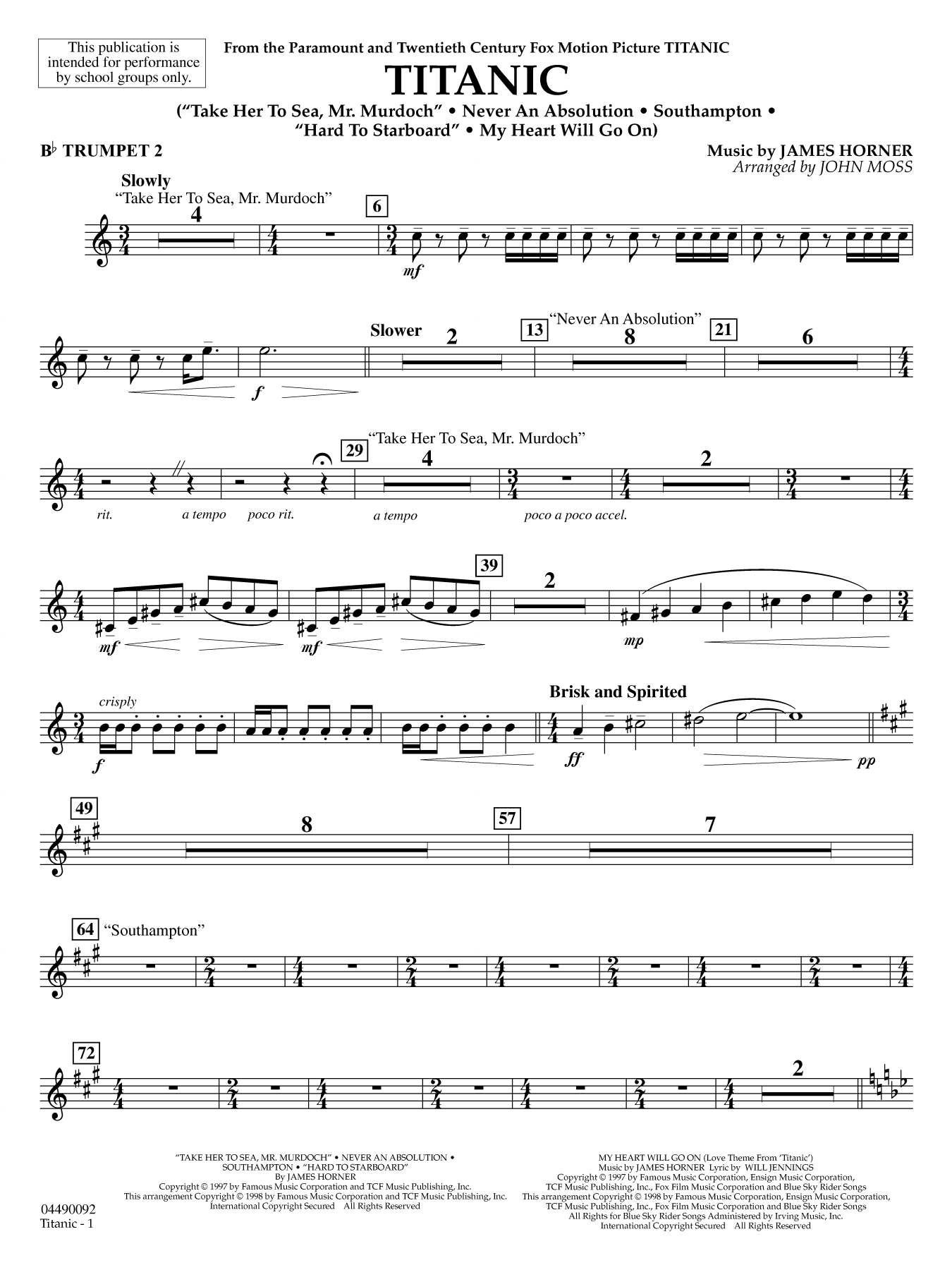 Titanic (arr. John Moss) - Bb Trumpet 2
