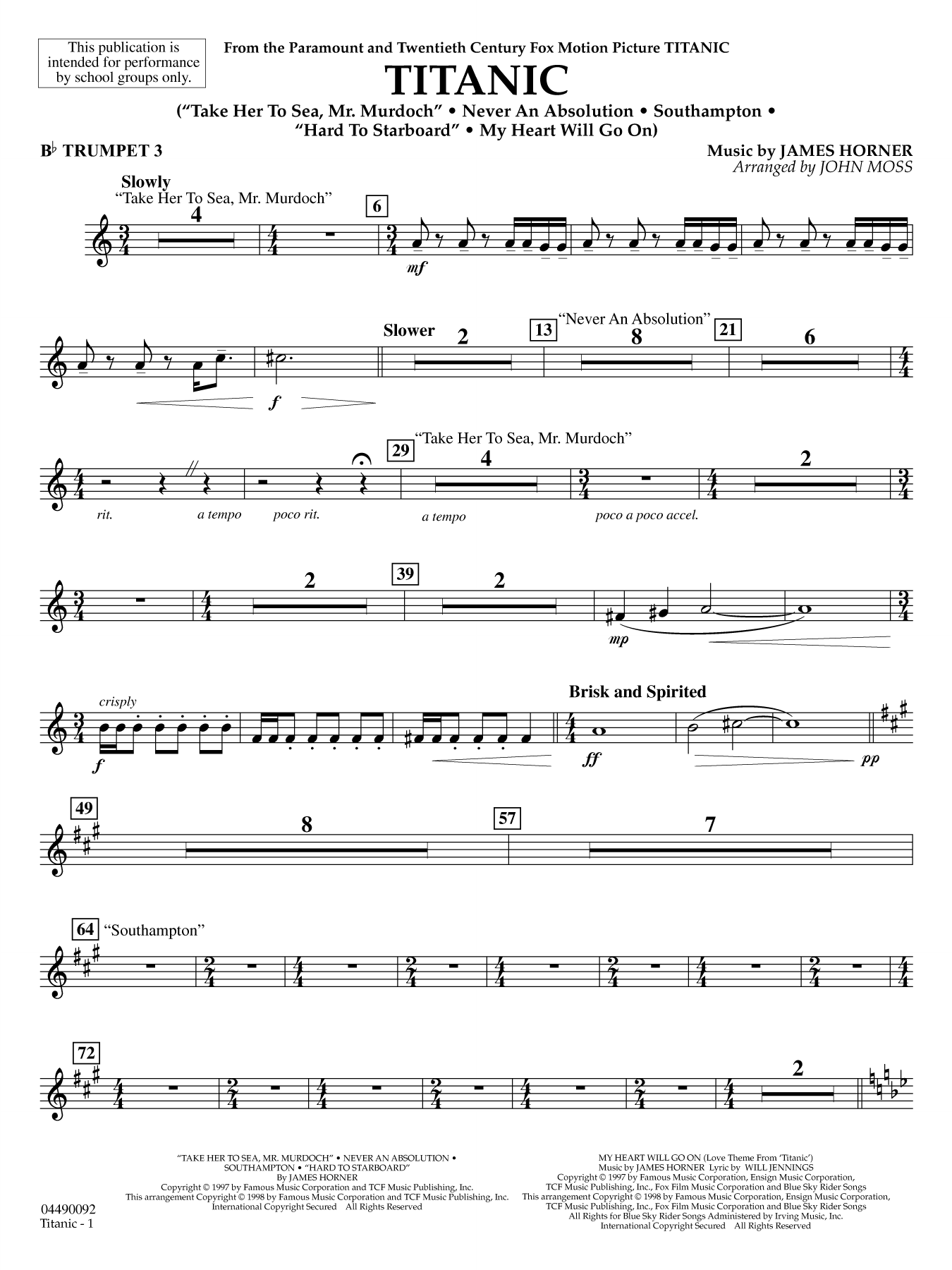 Titanic (arr. John Moss) - Bb Trumpet 3