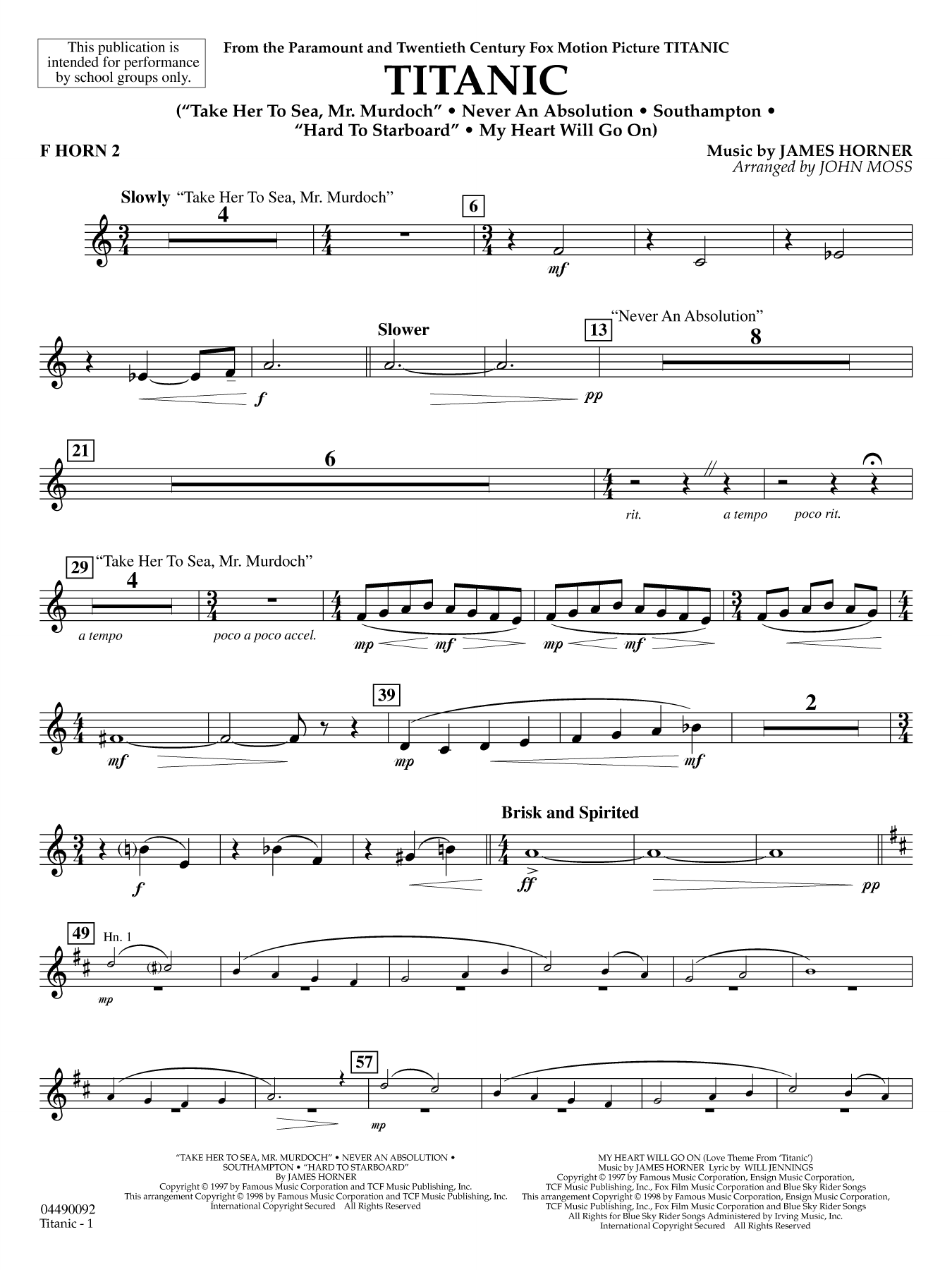 Titanic (arr. John Moss) - F Horn 2