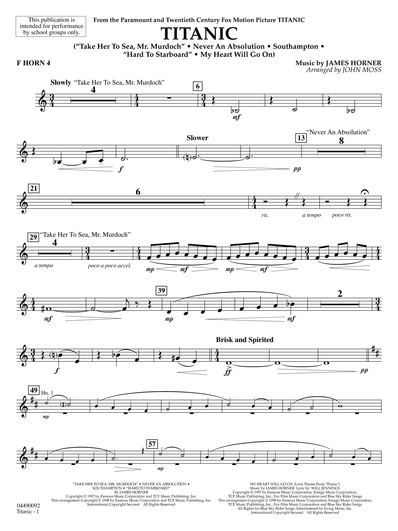 Titanic (arr. John Moss) - F Horn 4
