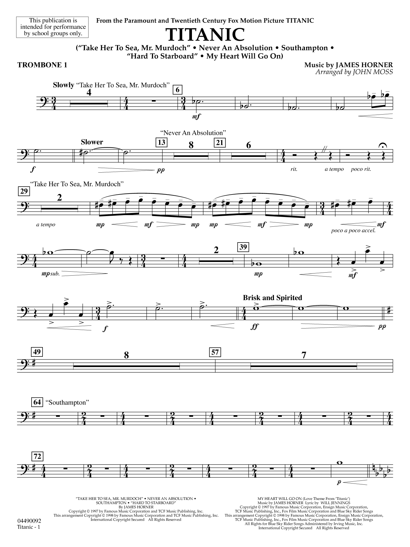 Titanic (arr. John Moss) - Trombone 1