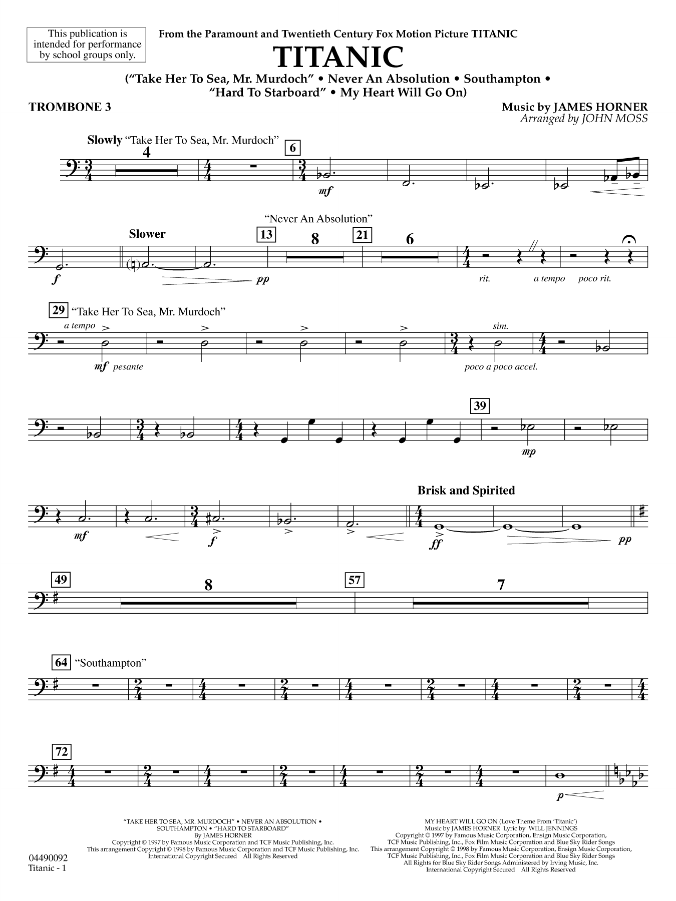 Titanic (arr. John Moss) - Trombone 3