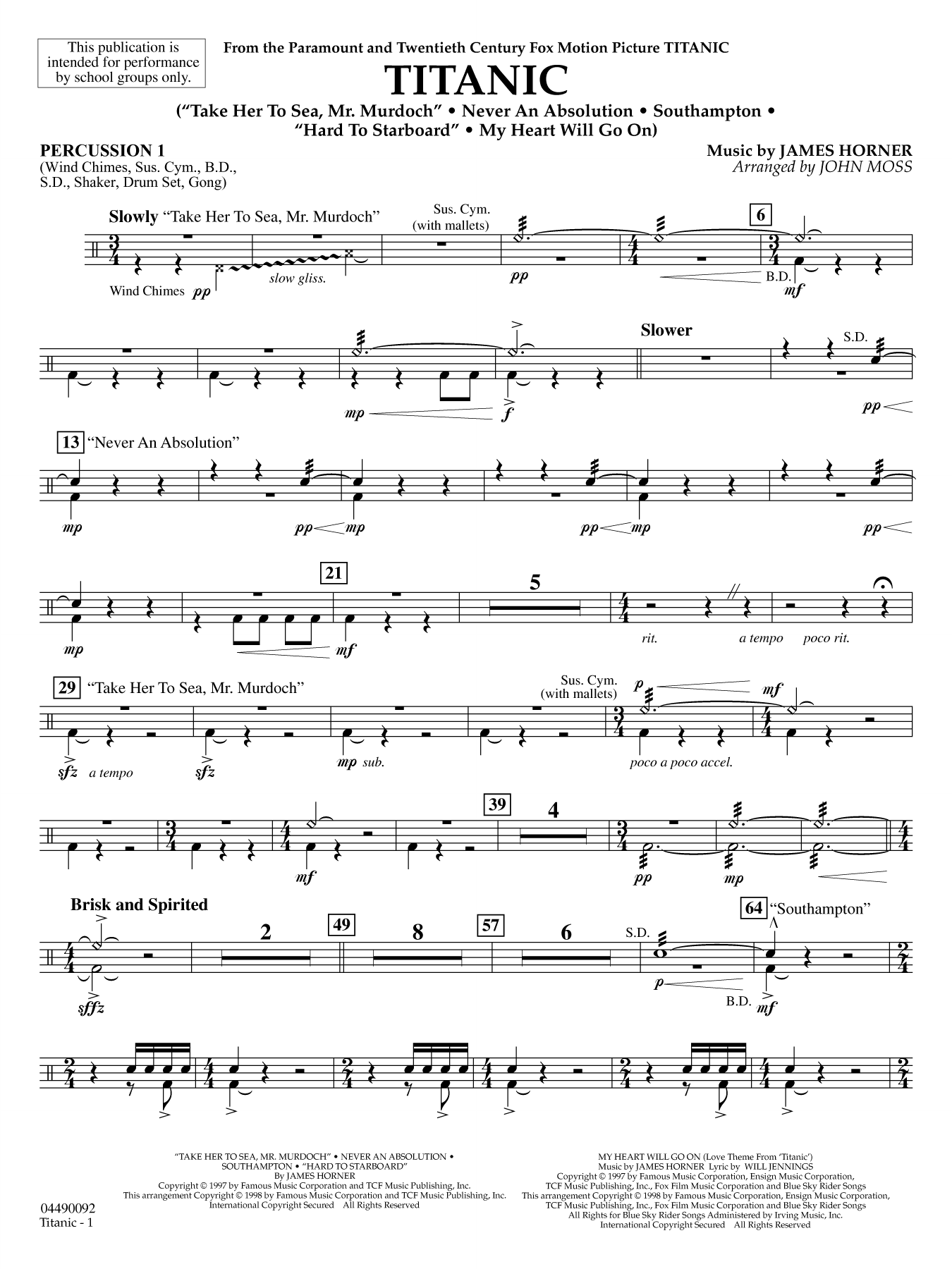 Titanic (arr. John Moss) - Percussion 1