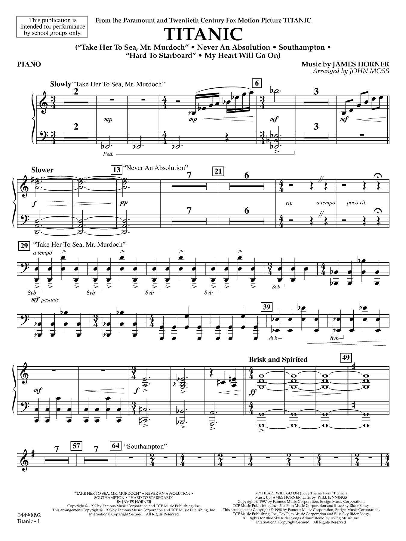 Titanic (arr. John Moss) - Piano