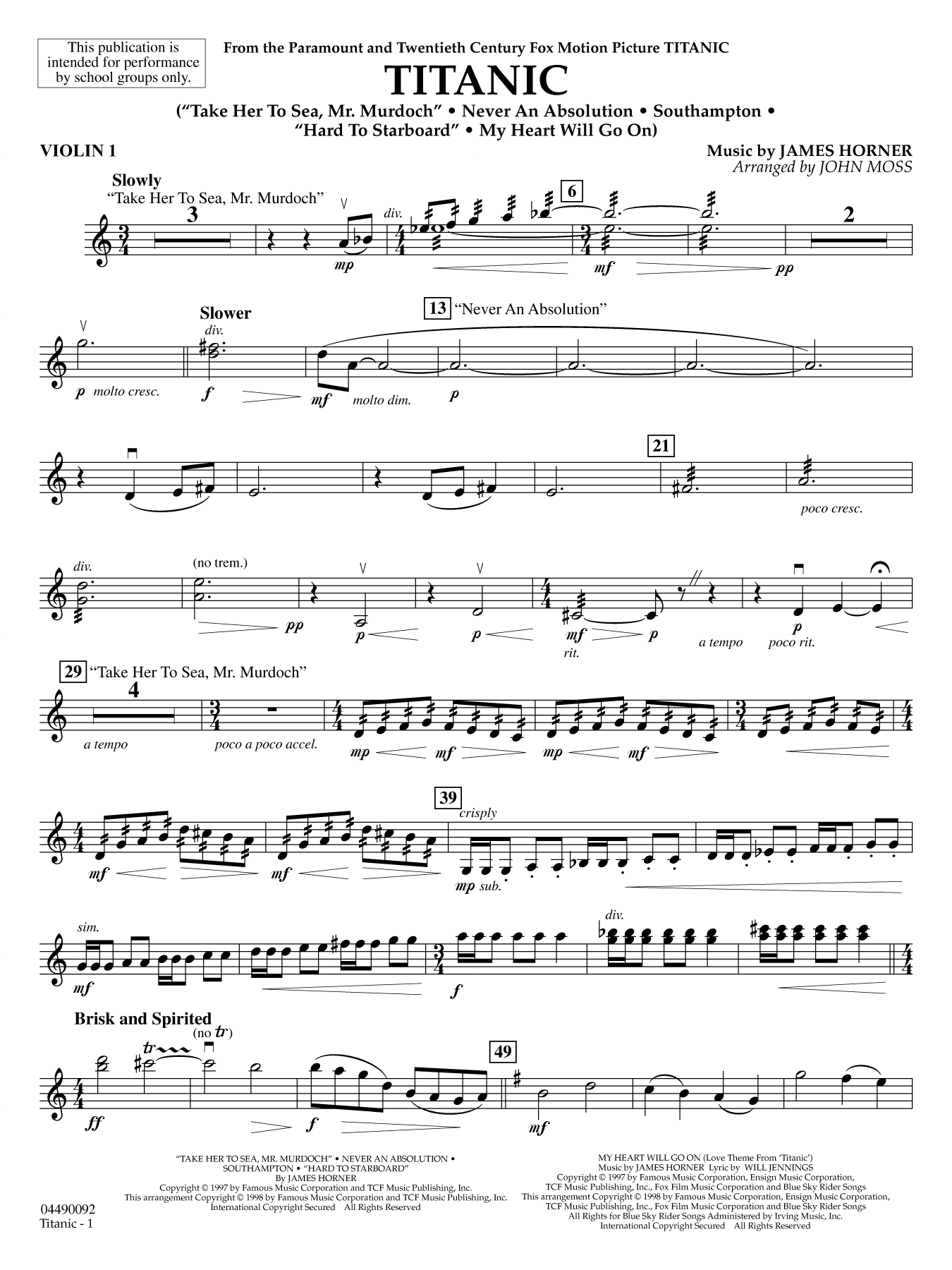 Titanic (arr. John Moss) - Violin 1