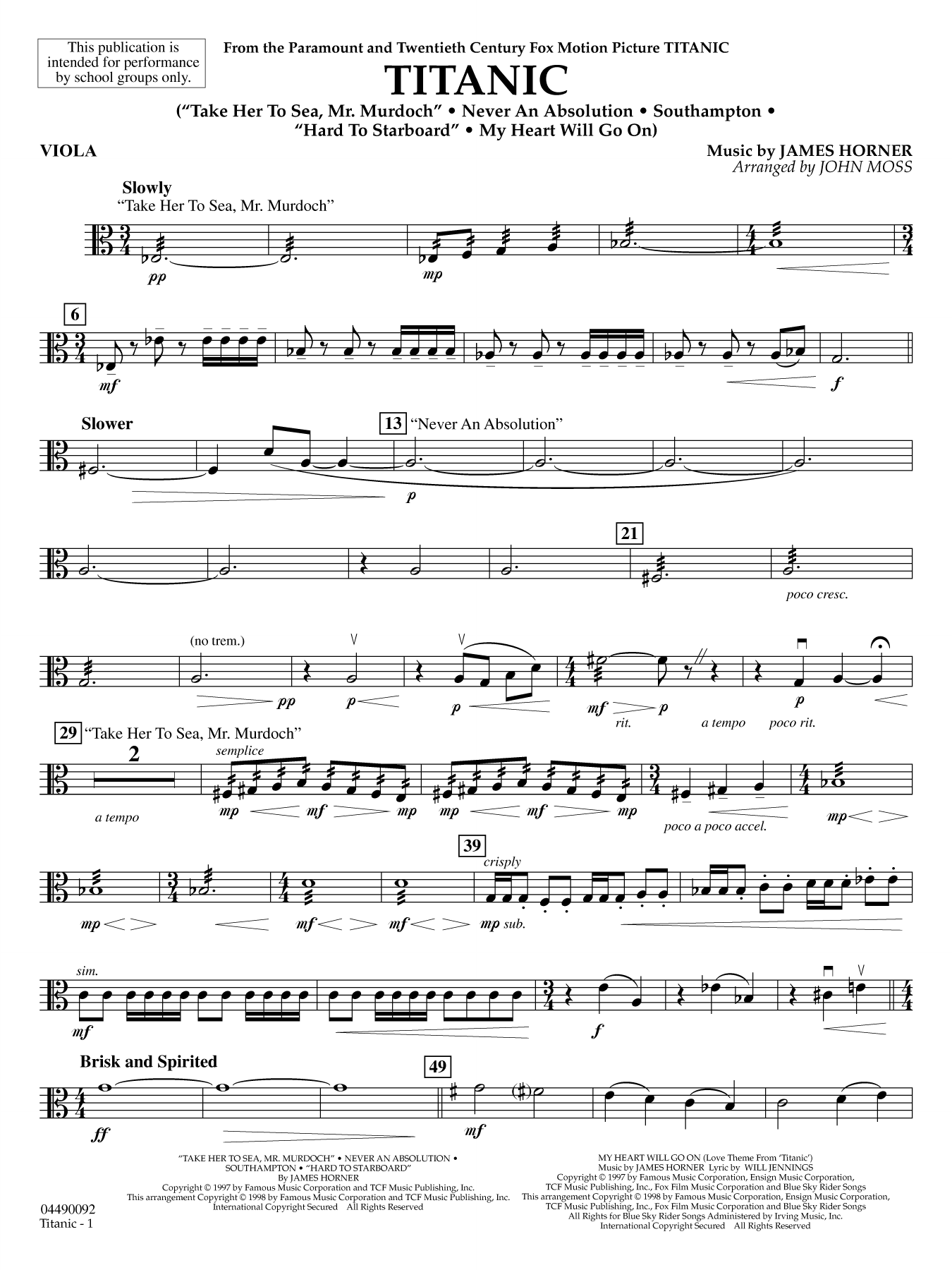 Titanic (arr. John Moss) - Viola