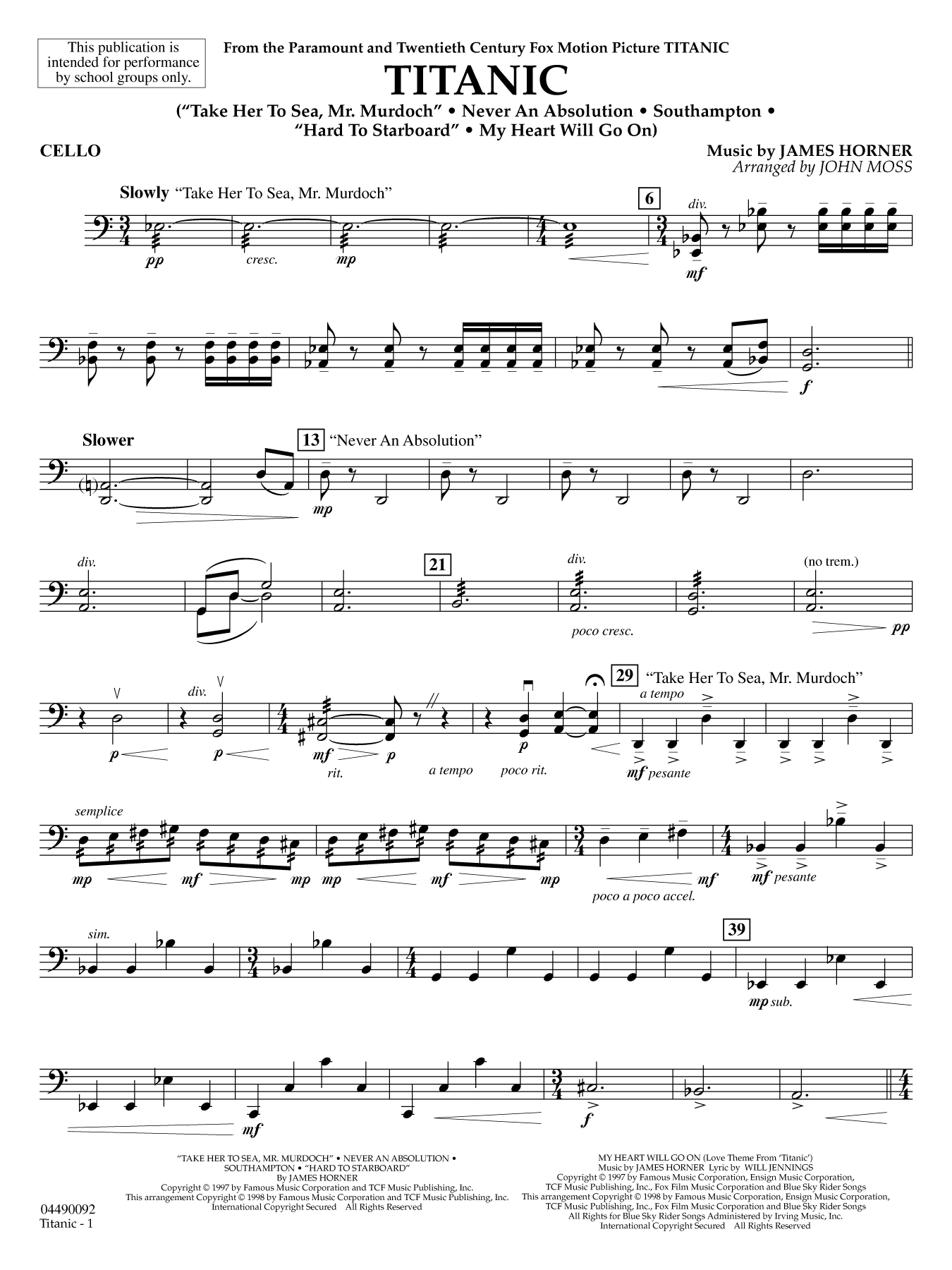 Titanic (arr. John Moss) - Cello