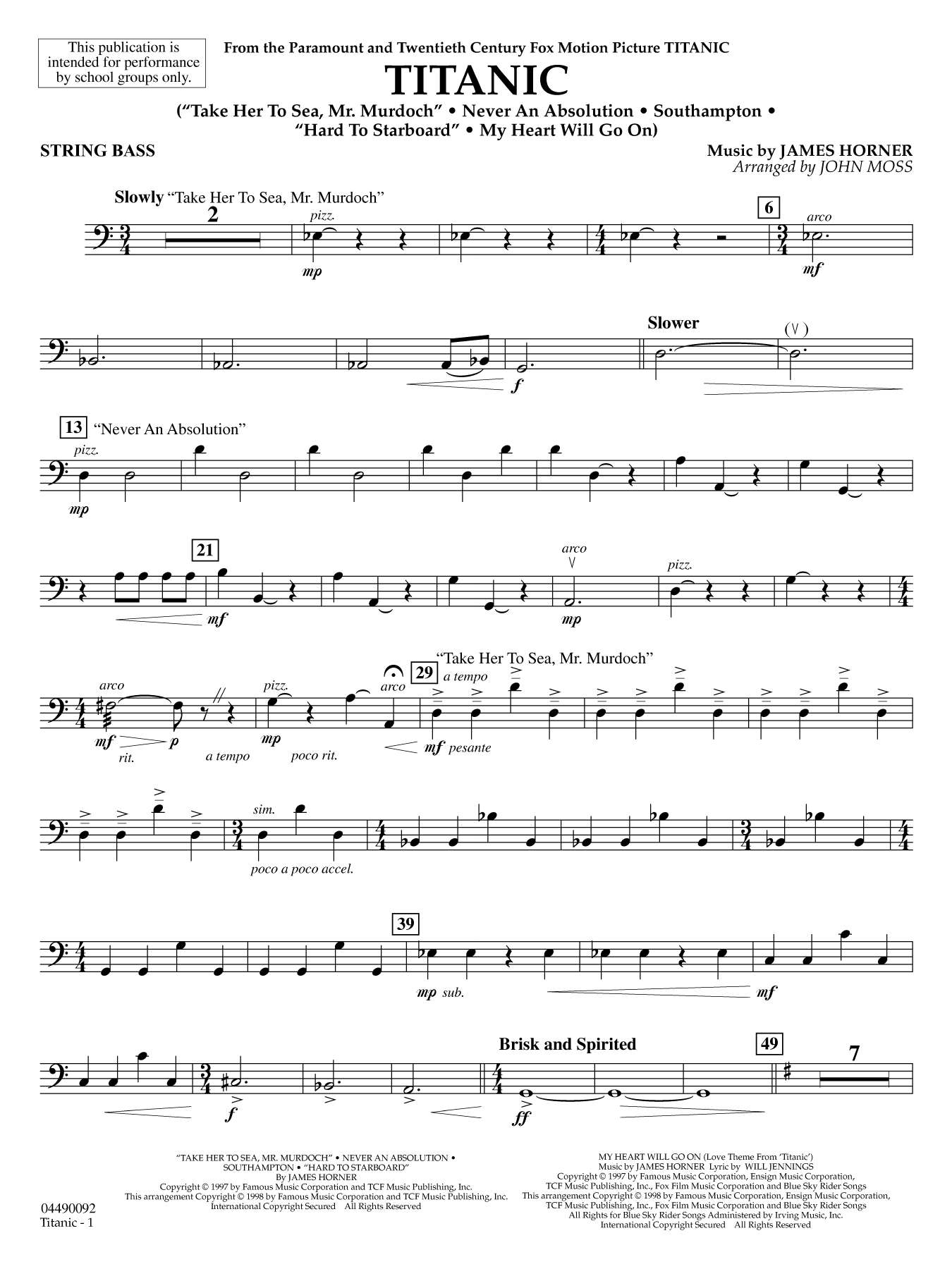 Titanic (arr. John Moss) - String Bass
