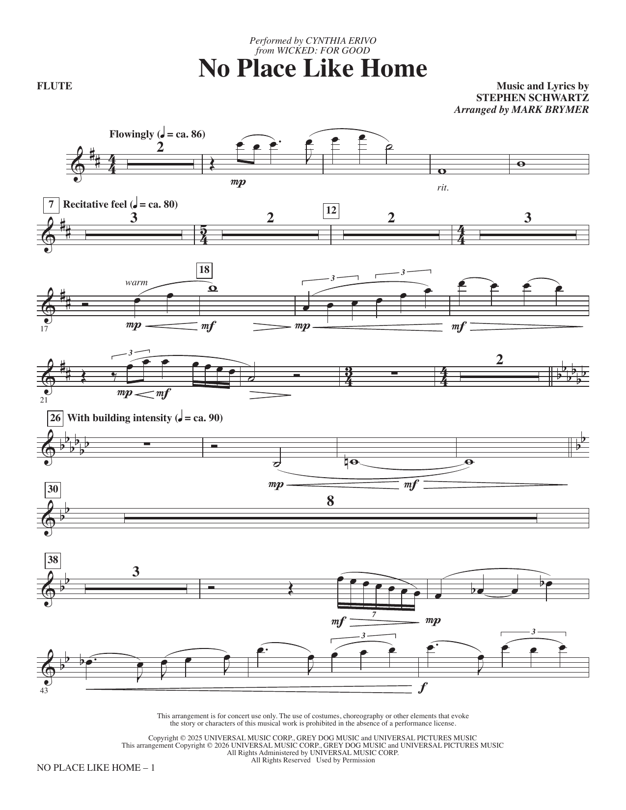 No Place Like Home - Flute