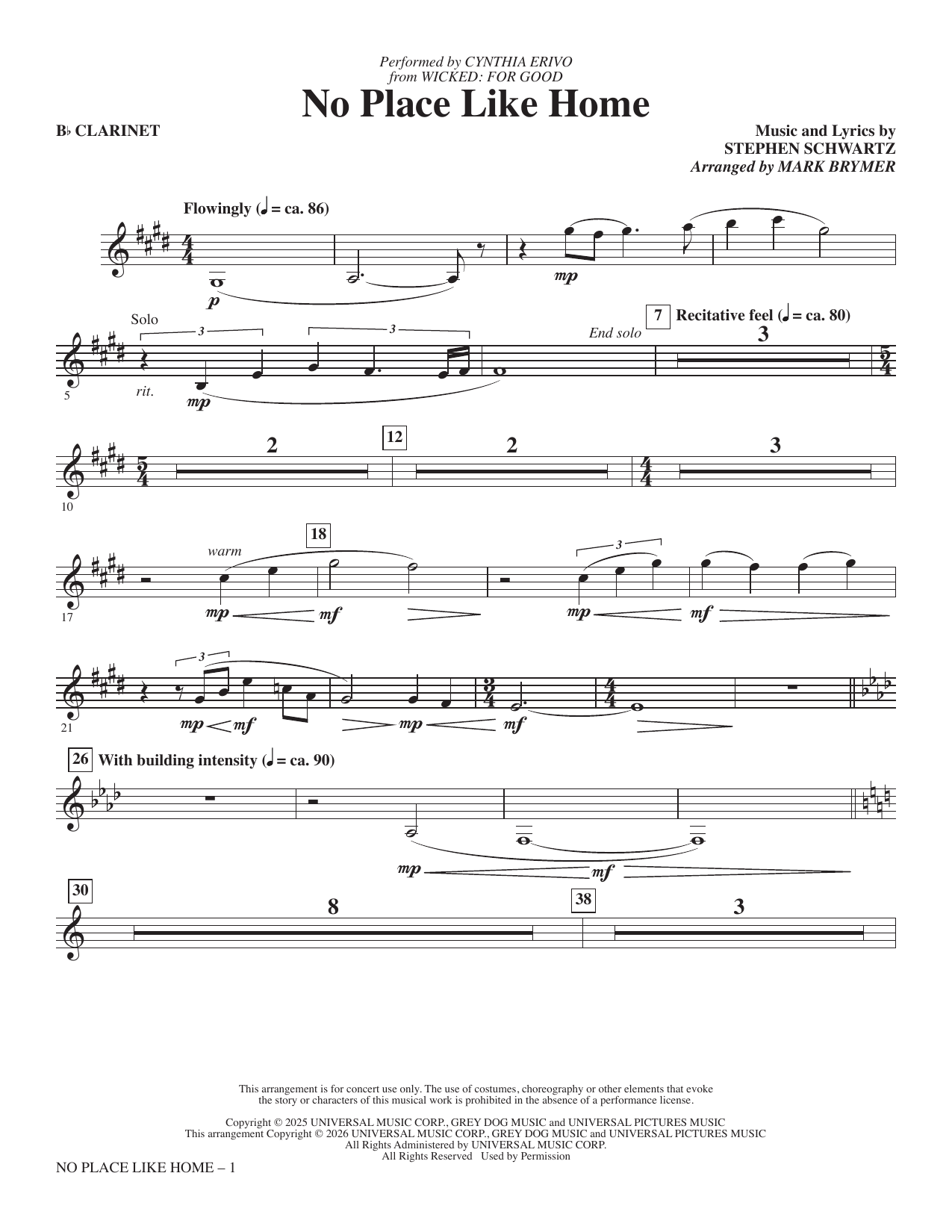 No Place Like Home - Bb Clarinet