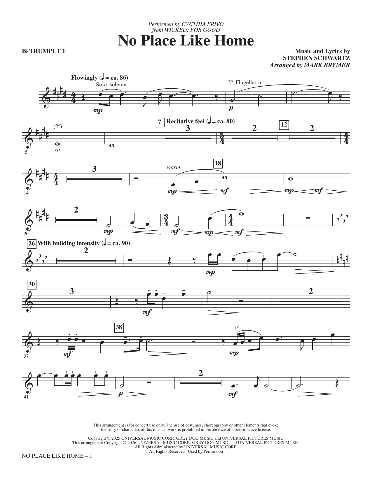 No Place Like Home - Bb Trumpet 1