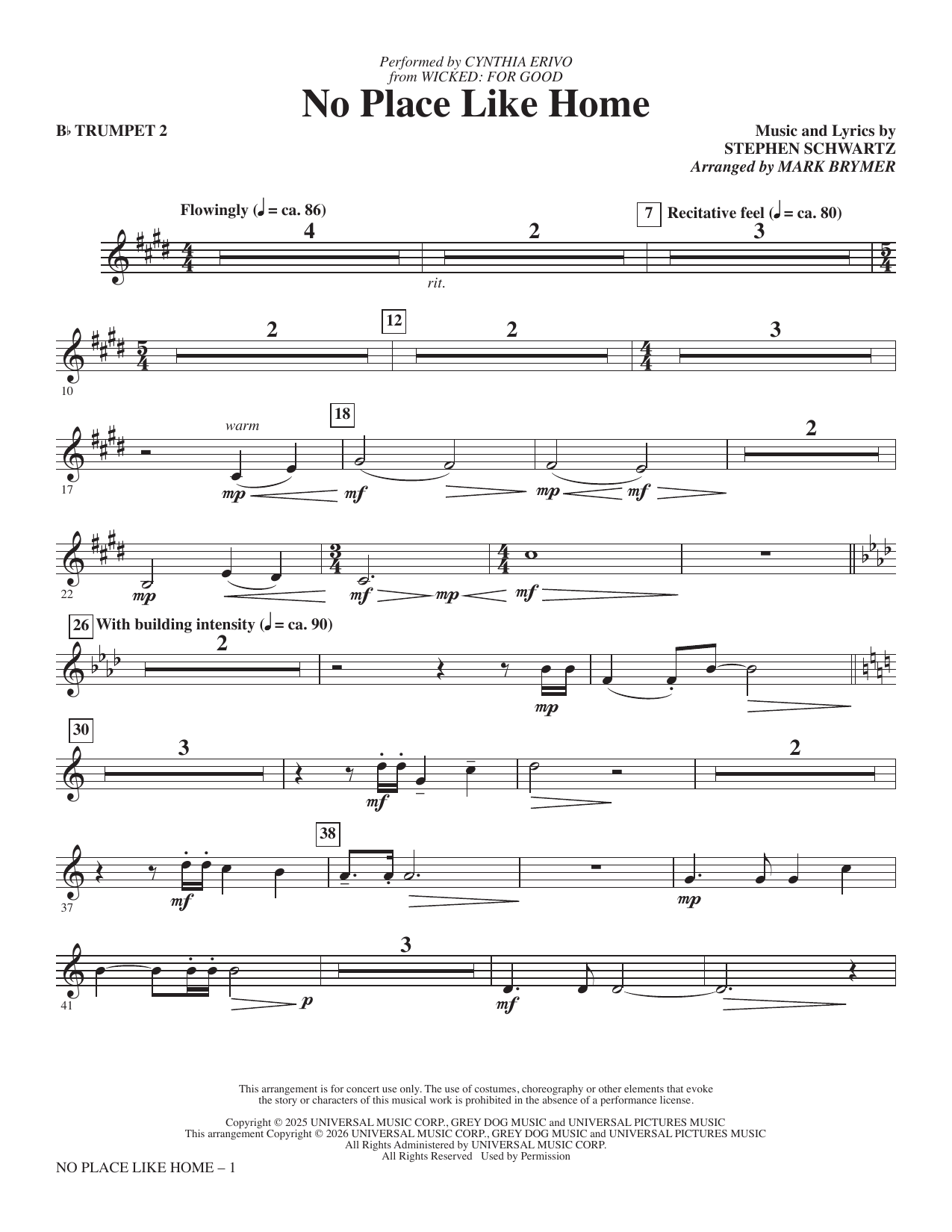 No Place Like Home - Bb Trumpet 2