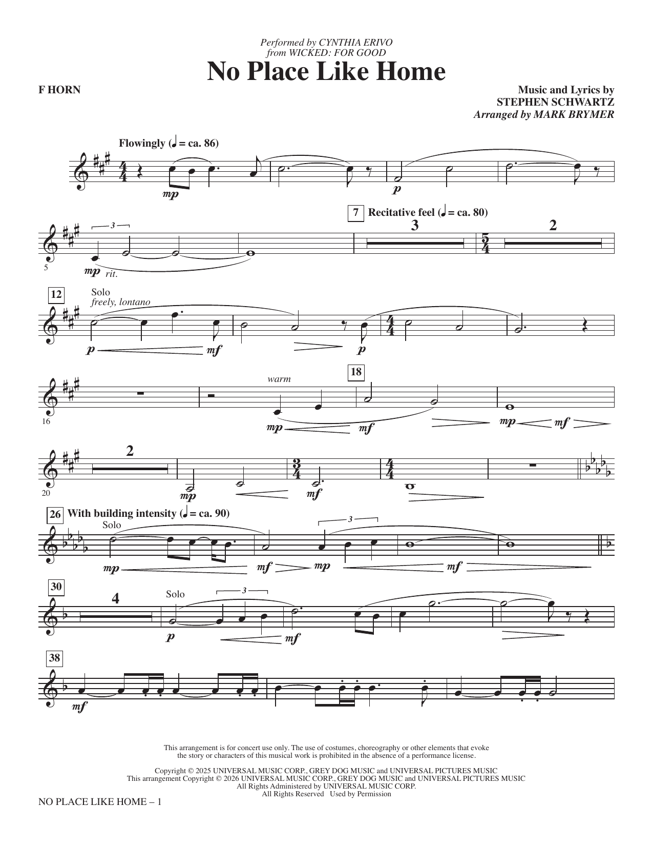 No Place Like Home - F Horn