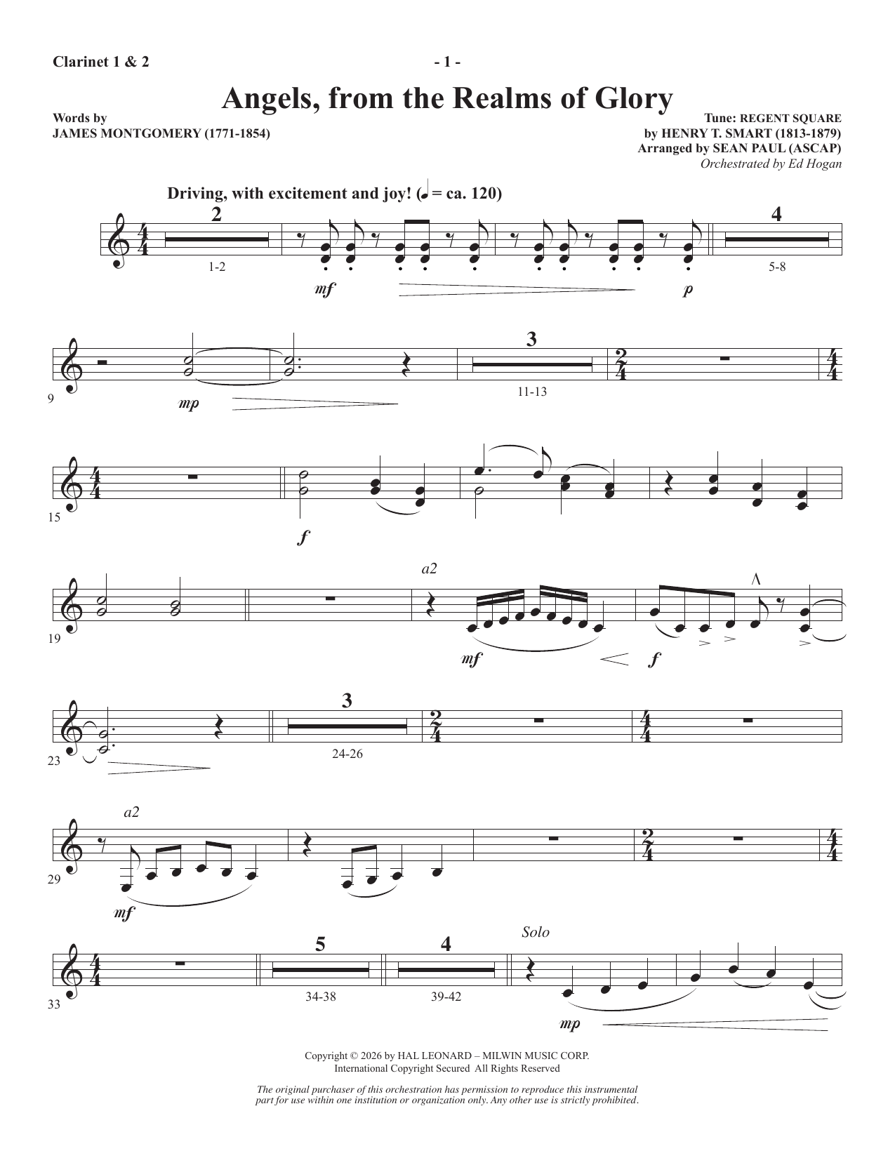 Angels From The Realms Of Glory - Clarinet 1 & 2