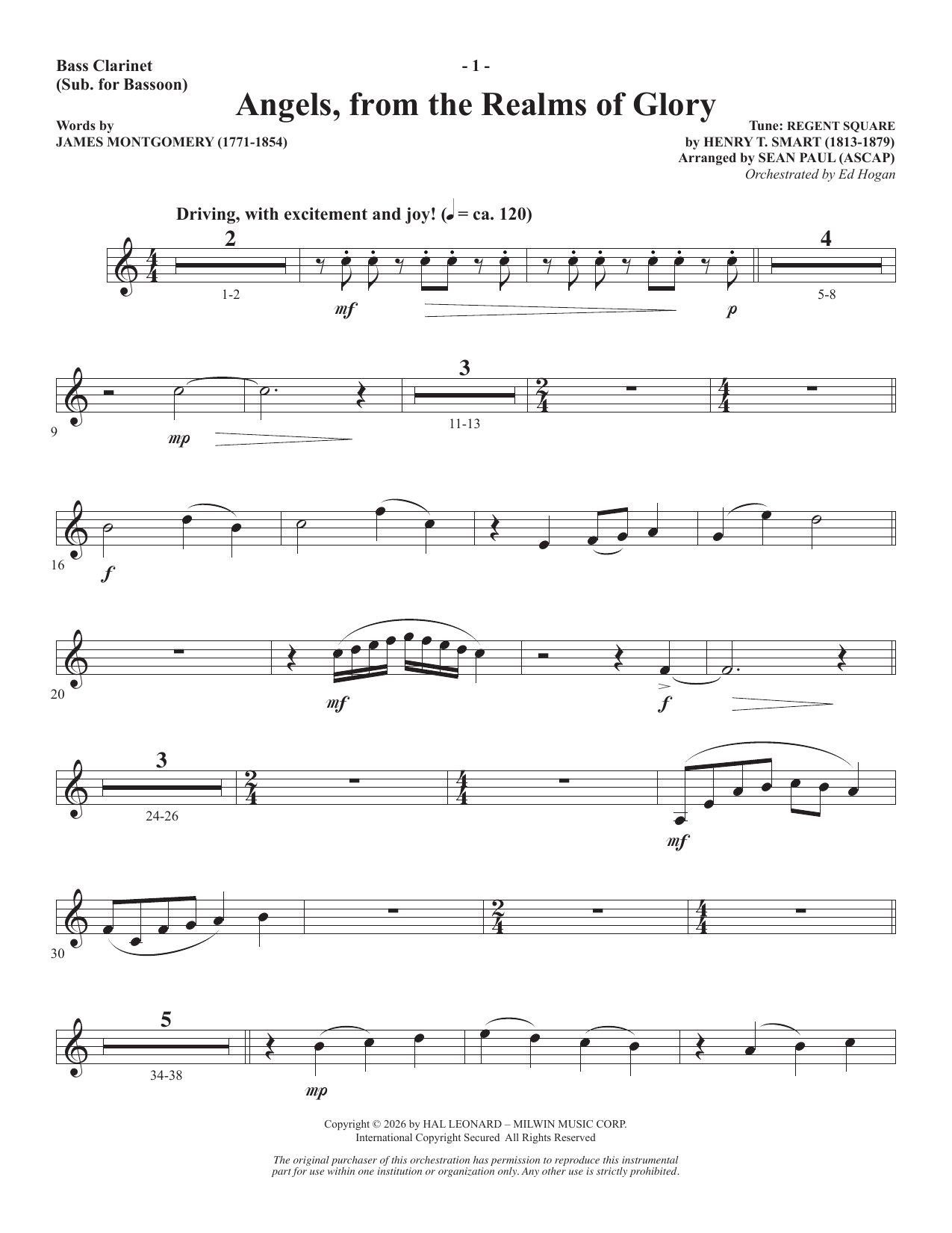 Angels From The Realms Of Glory - Bass Clarinet (sub. Bassoon)