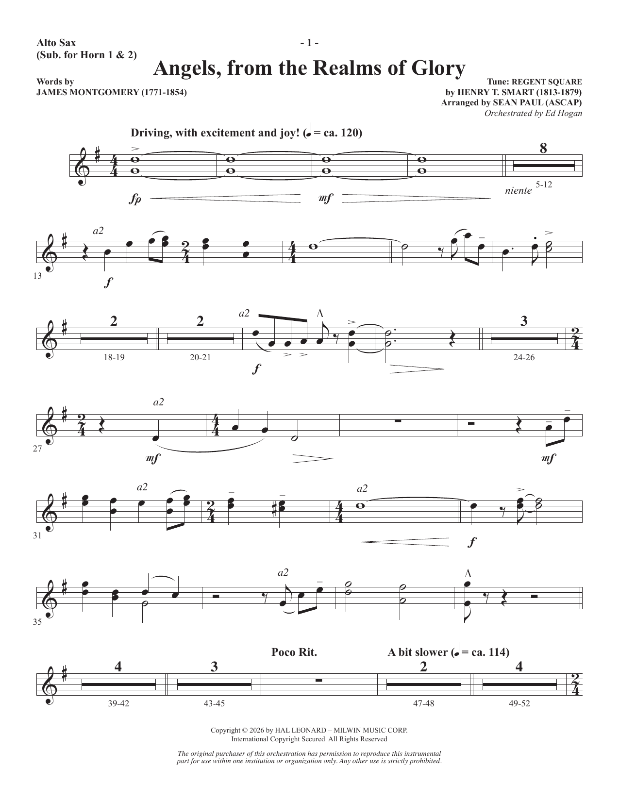 Angels From The Realms Of Glory - Alto Sax (sub. Horn 1 & 2)