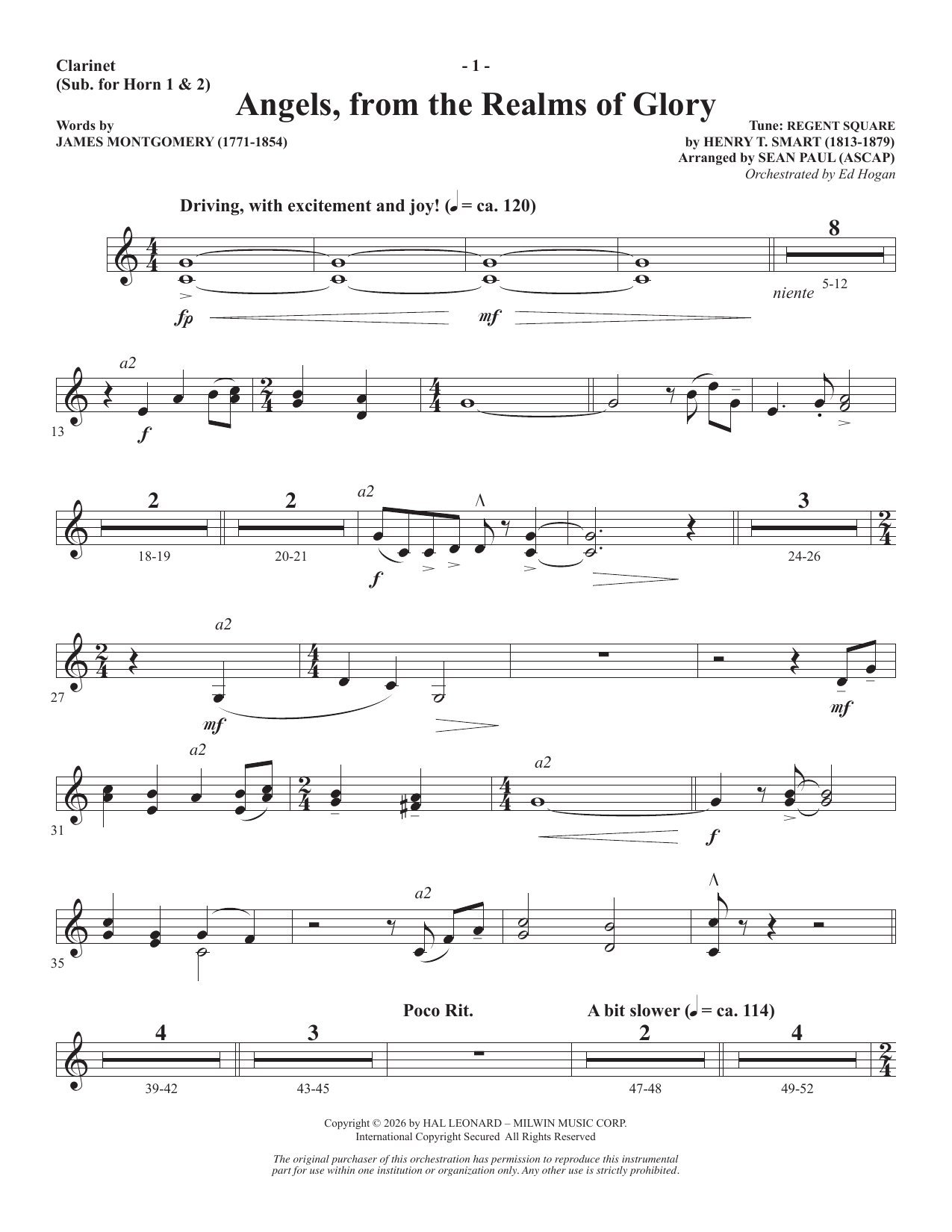 Angels From The Realms Of Glory - Clarinet (sub. Horn 1-2)