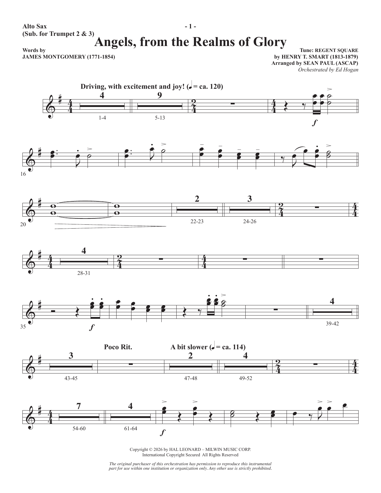 Angels From The Realms Of Glory - Alto Sax (sub. Trumpet 2-3)