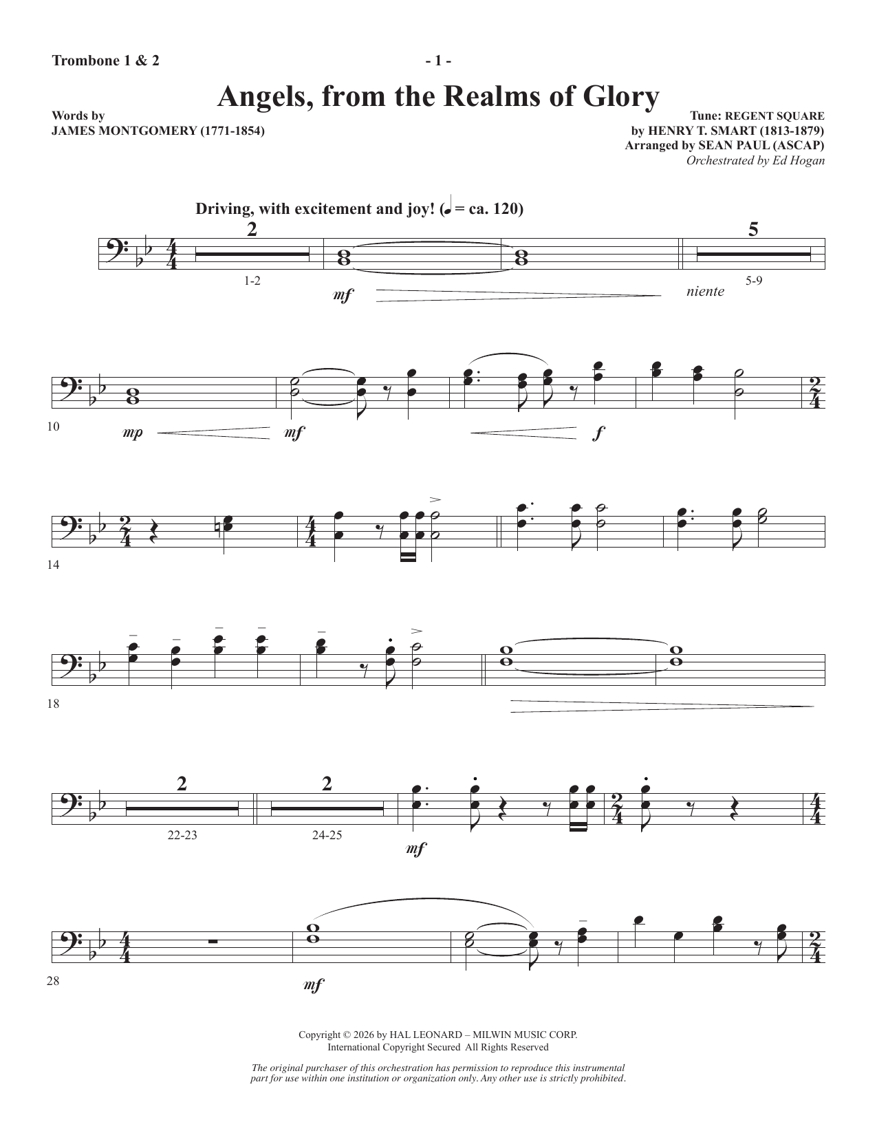 Angels From The Realms Of Glory - Trombone 1 & 2