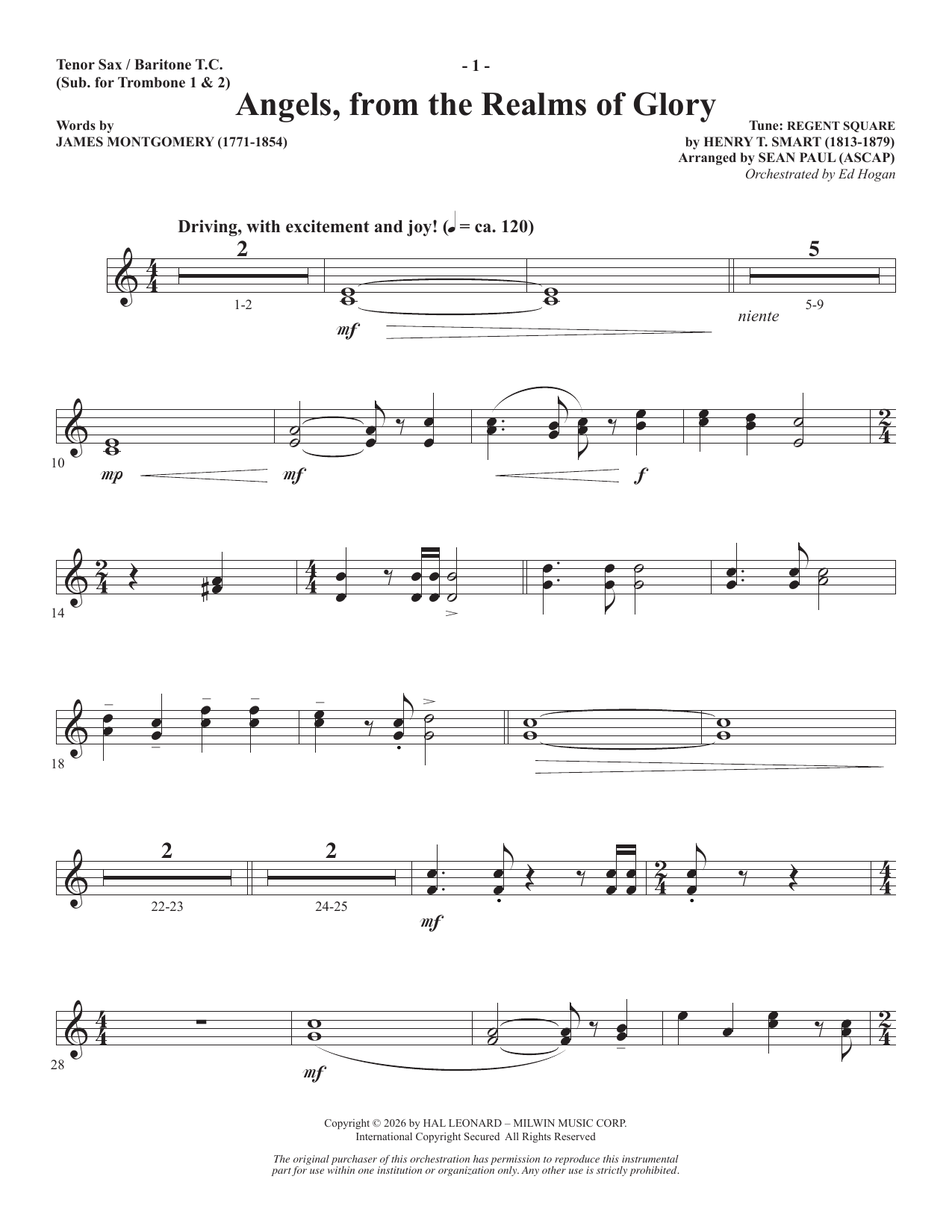 Angels From The Realms Of Glory - Tenor Sax/BariTC (sub Tbn 1-2)