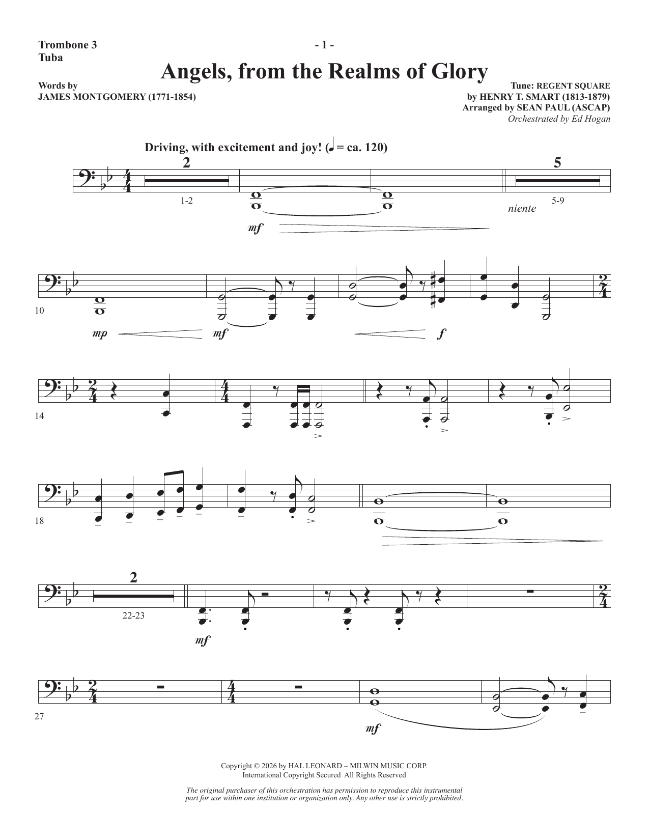 Angels From The Realms Of Glory - Trombone 3/Tuba
