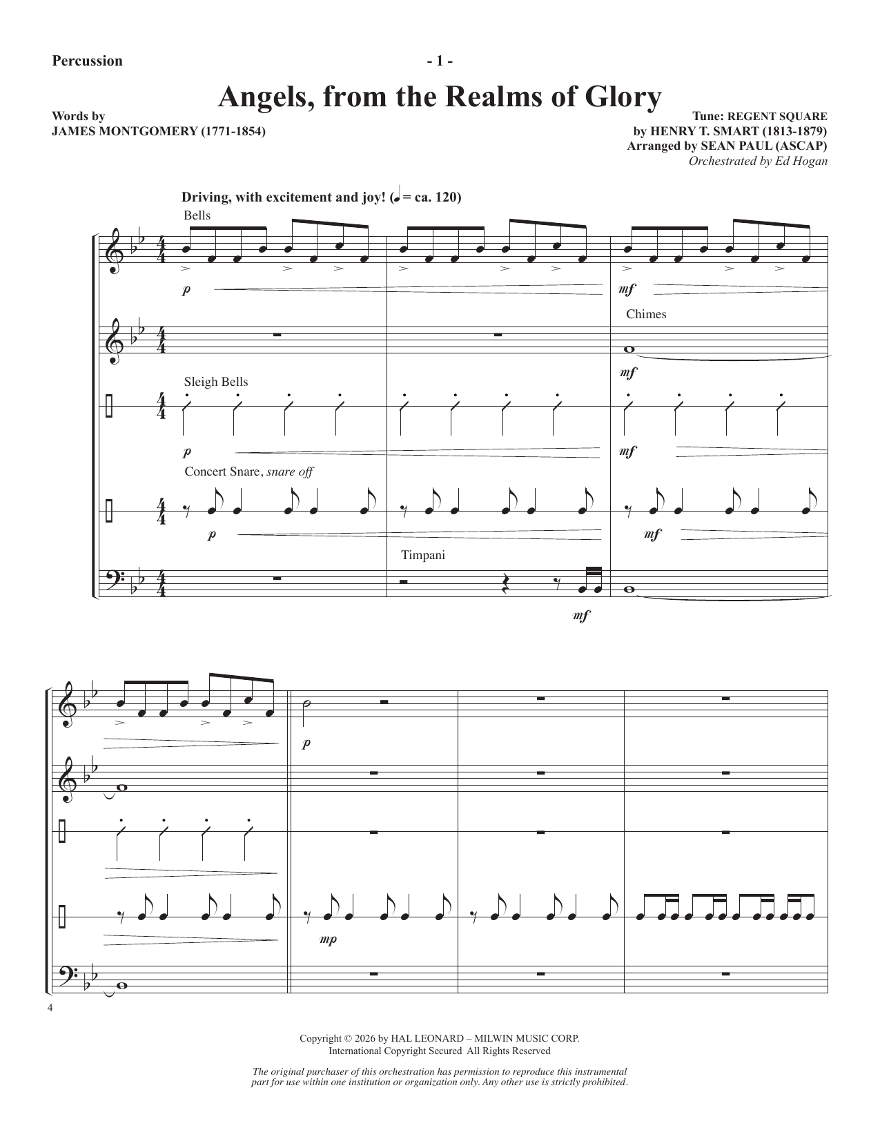 Angels From The Realms Of Glory - Percussion