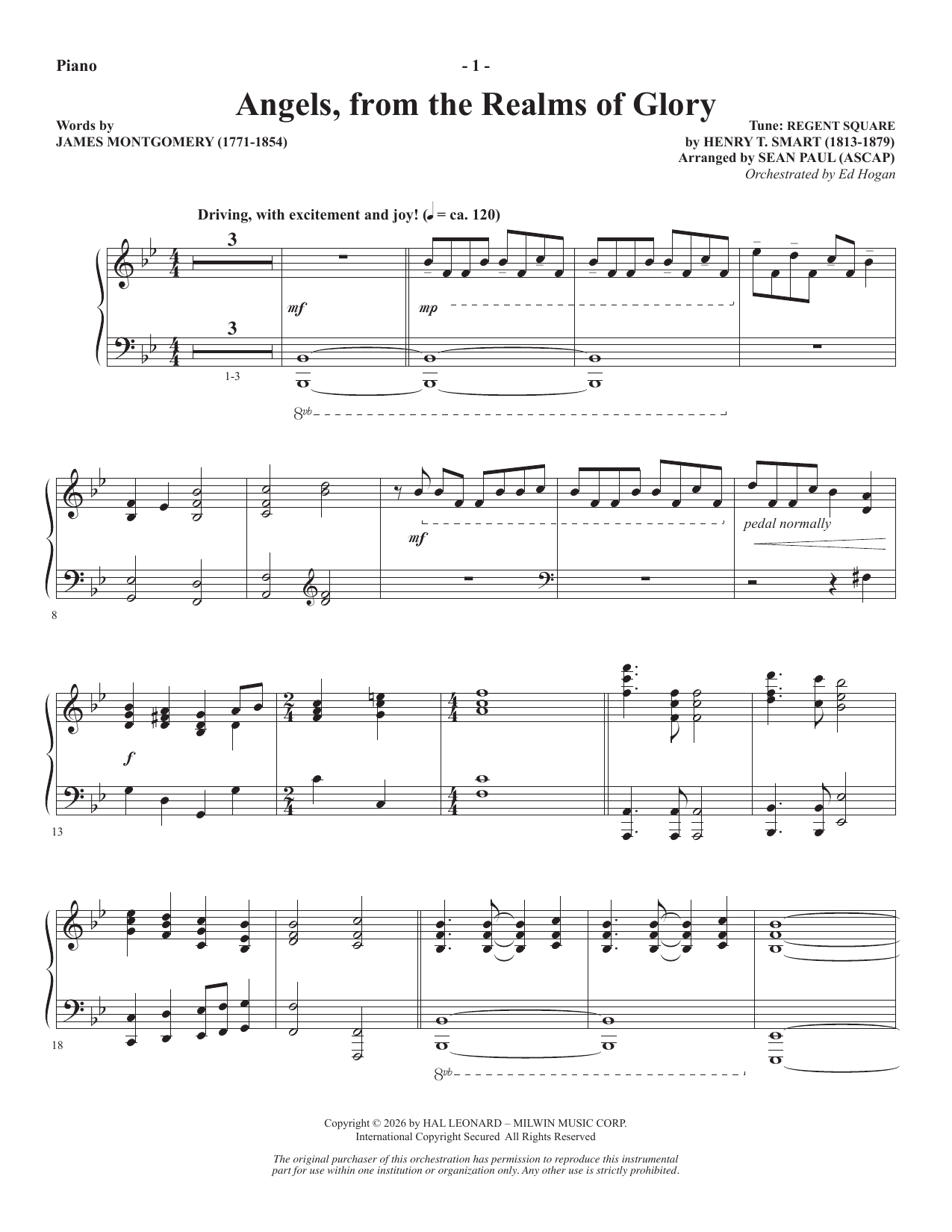 Angels From The Realms Of Glory - Piano