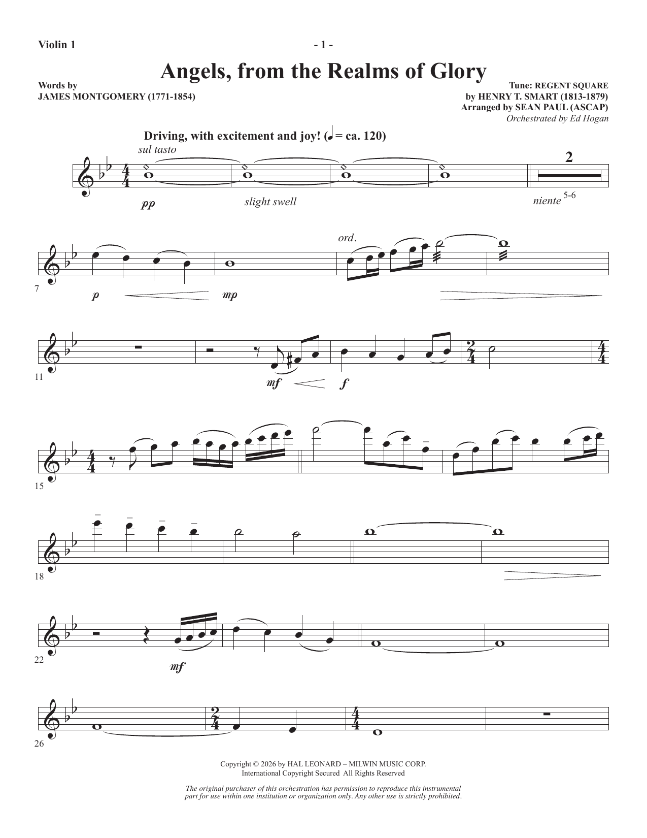 Angels From The Realms Of Glory - Violin 1