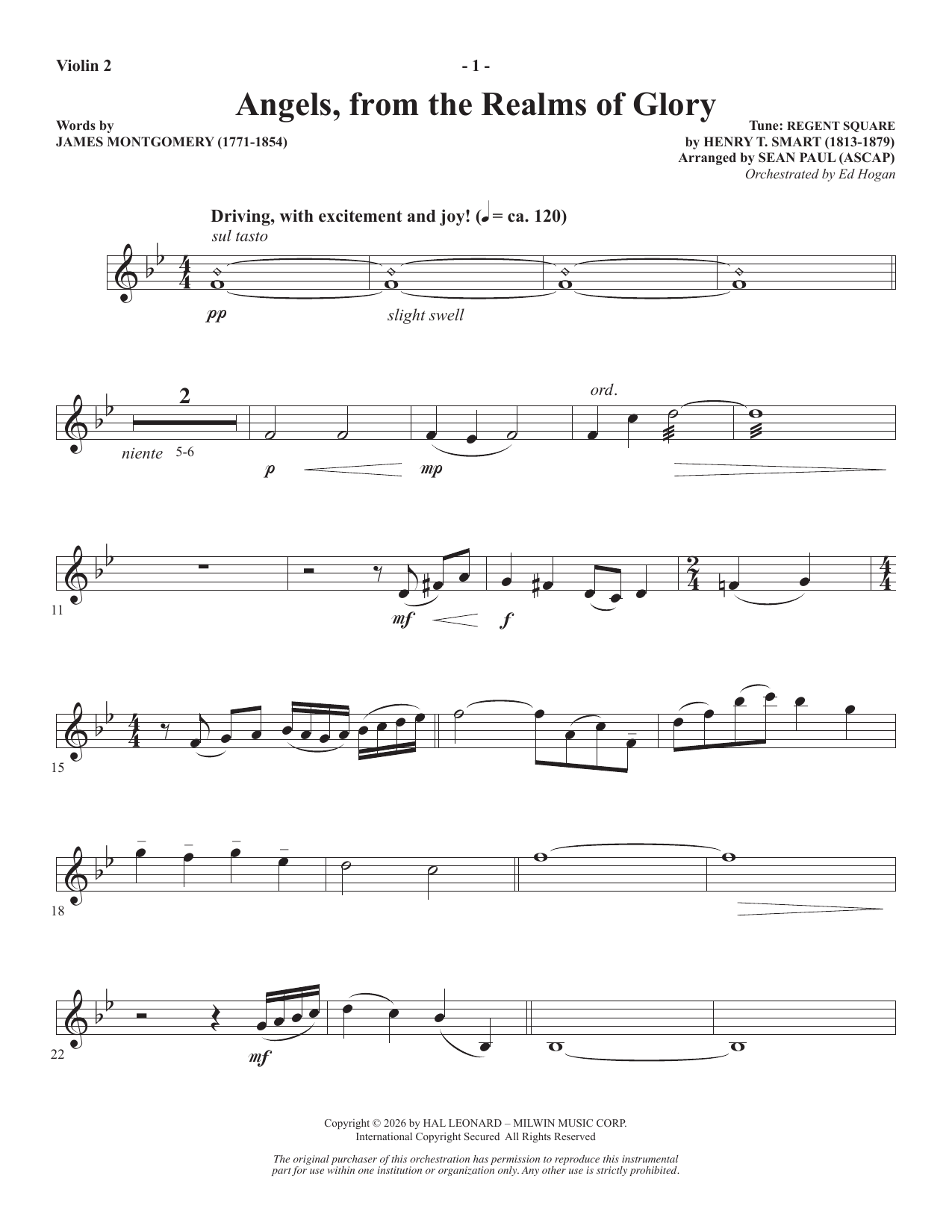 Angels From The Realms Of Glory - Violin 2