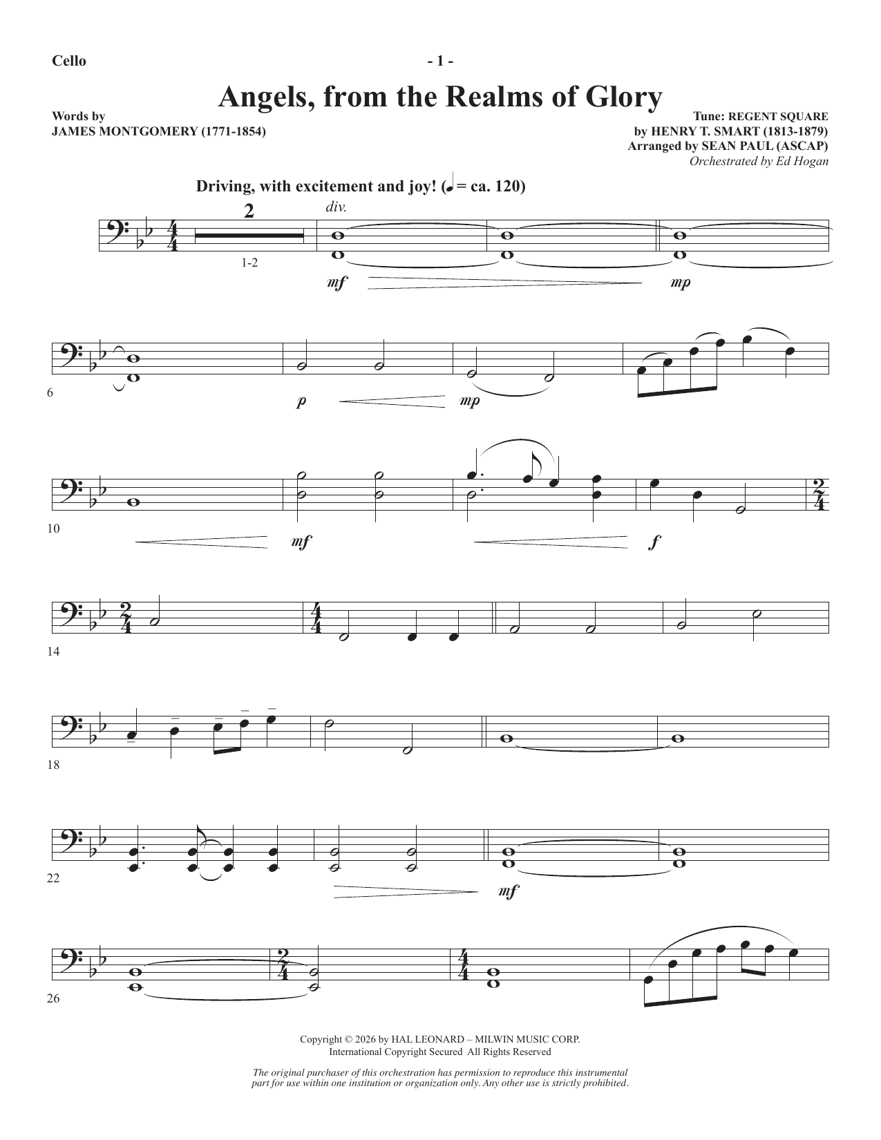 Angels From The Realms Of Glory - Cello